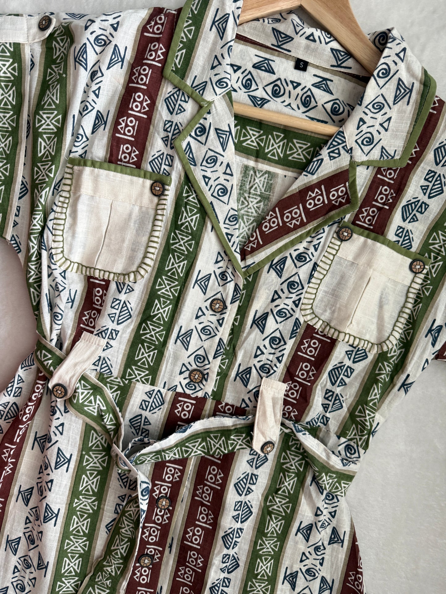 Handblock print collar style tunic dress - short dress - boho short kurti