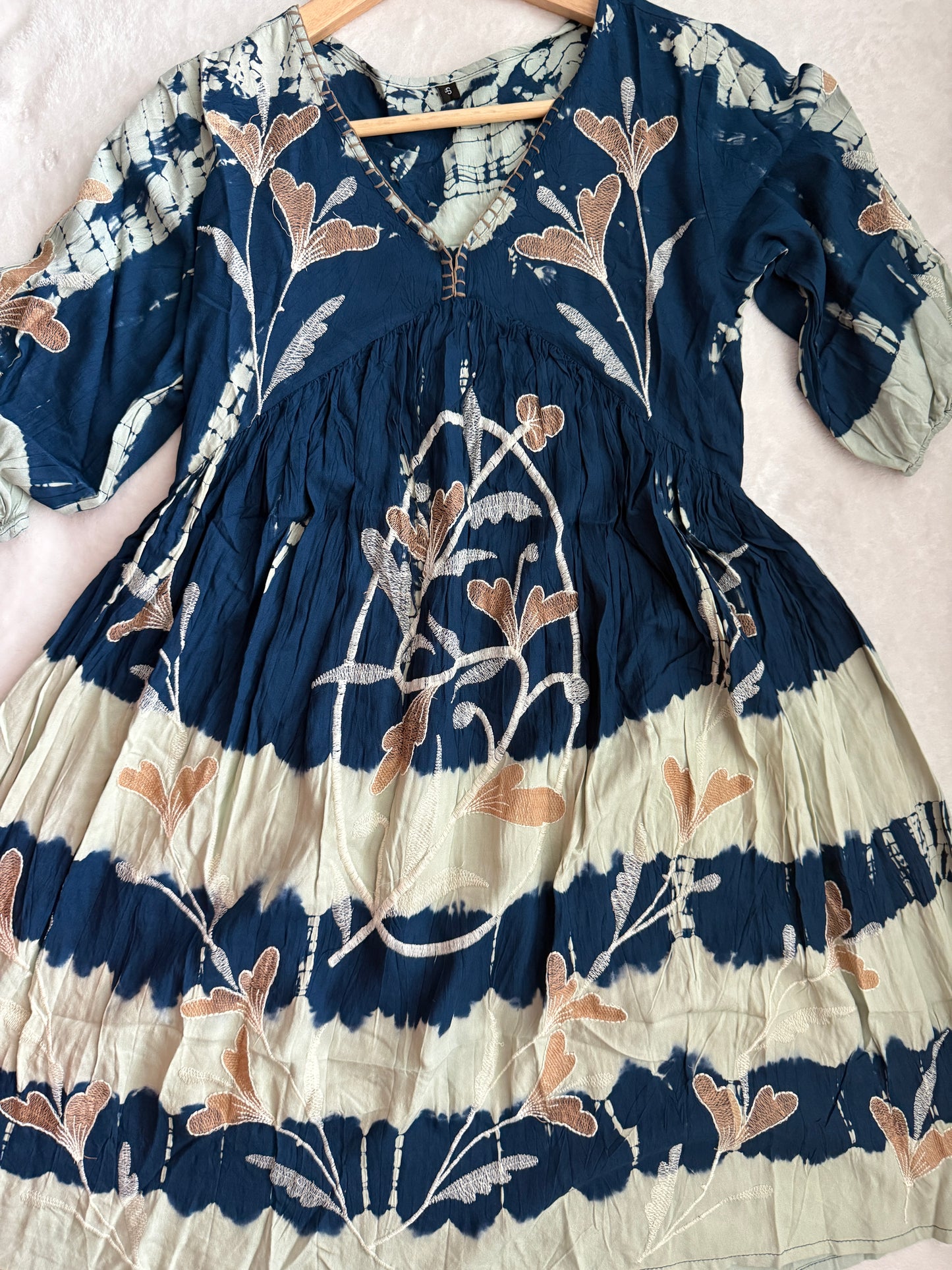 Blue Shibori Cotton Short Tunic - Kurti Style Dress