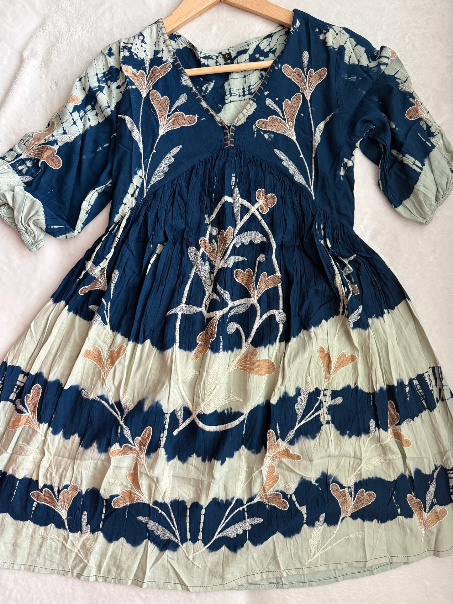 Blue Shibori Cotton Short Tunic - Kurti Style Dress