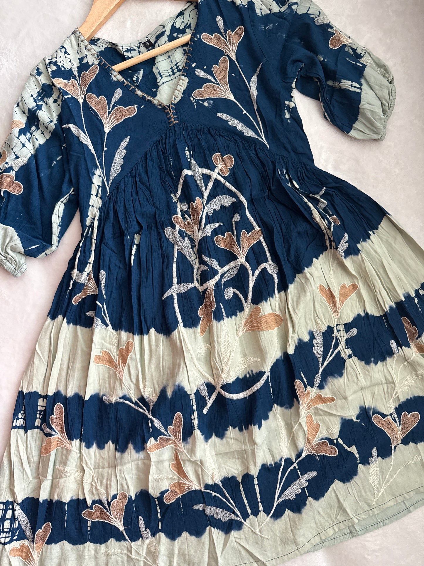 Blue Shibori Cotton Short Tunic - Kurti Style Dress