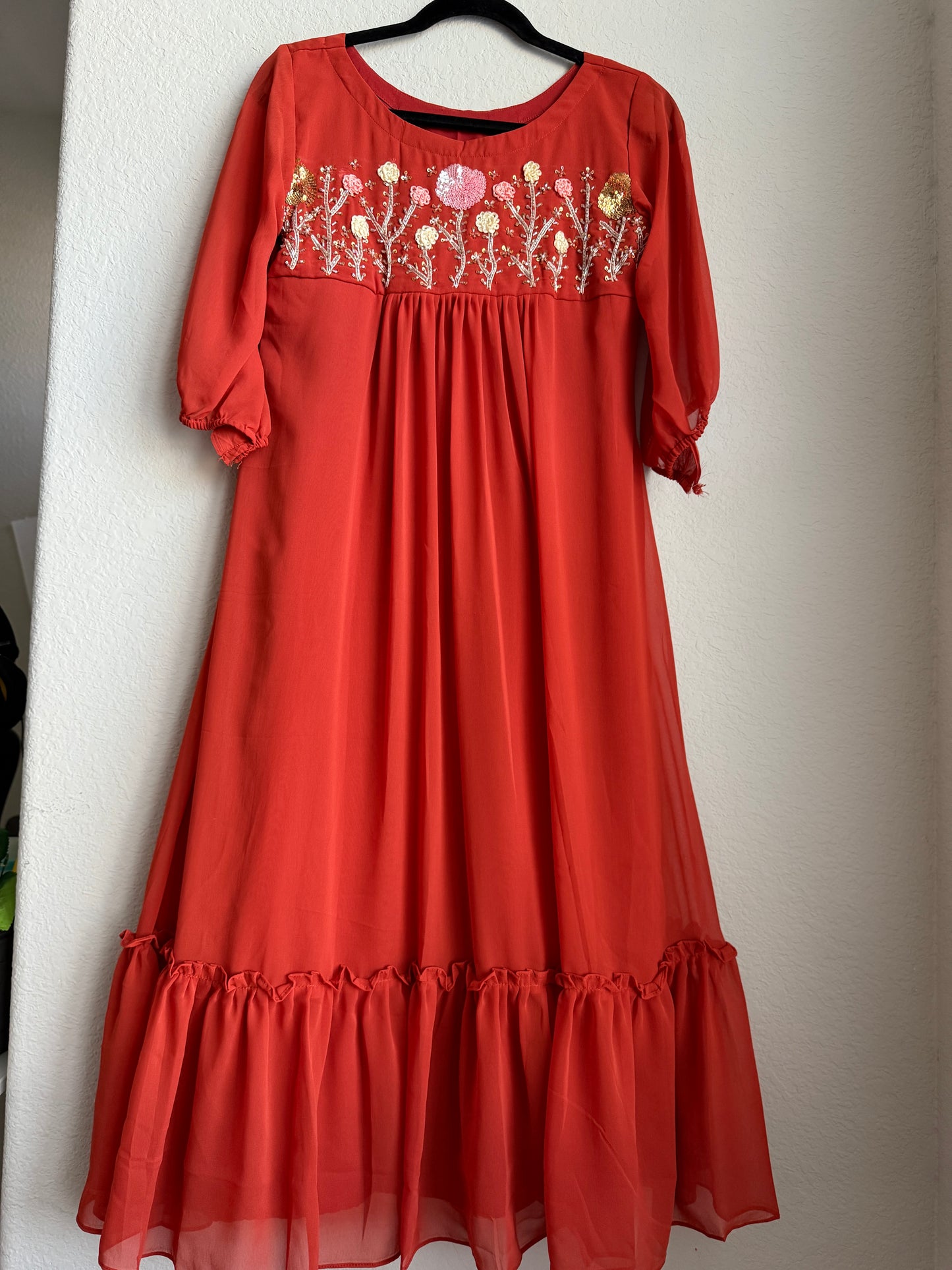 Rust orange georgette customized handwork tunic