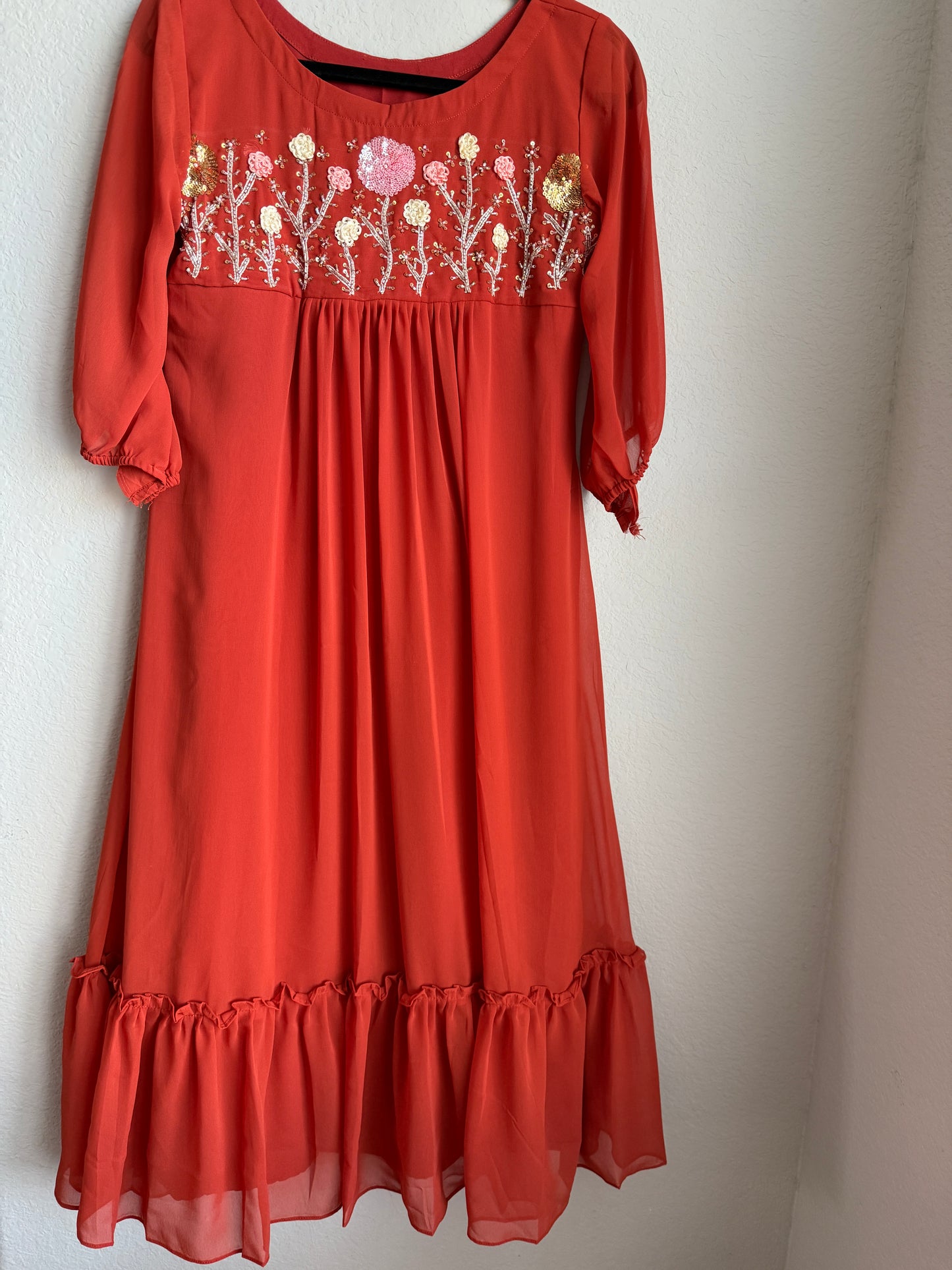 Rust orange georgette customized handwork tunic