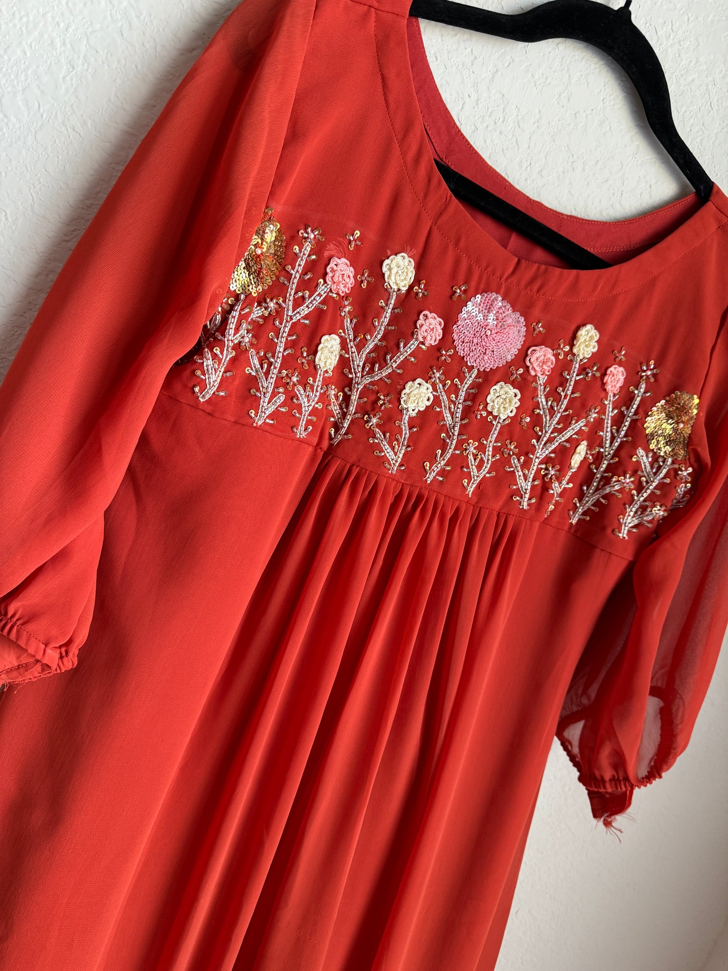 Rust orange georgette customized handwork tunic