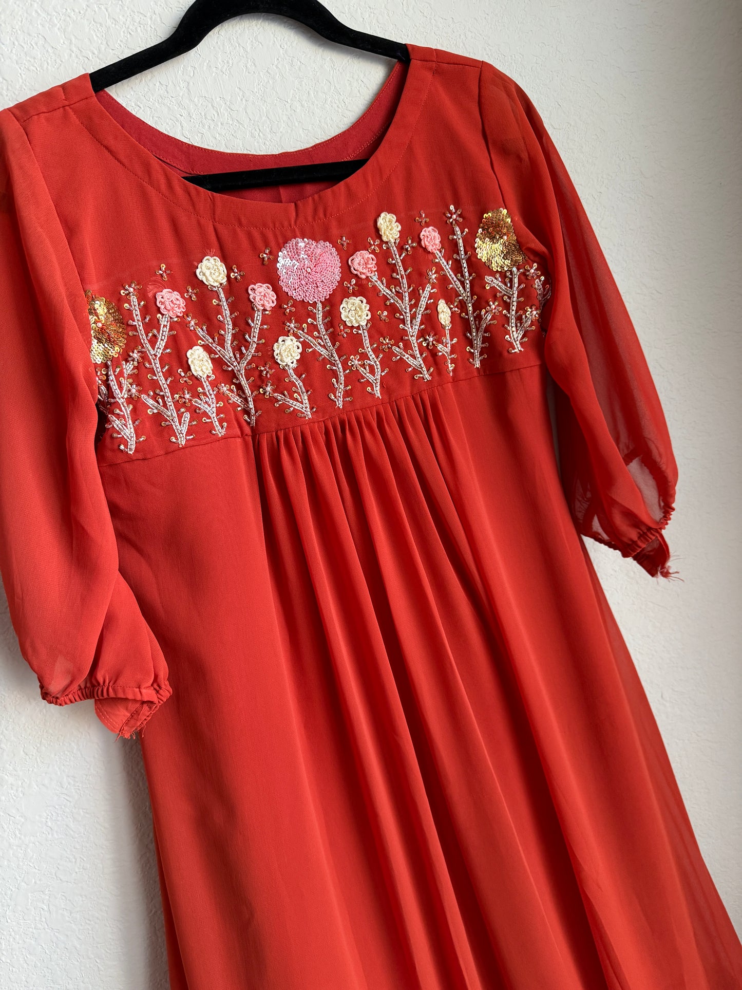 Rust orange georgette customized handwork tunic