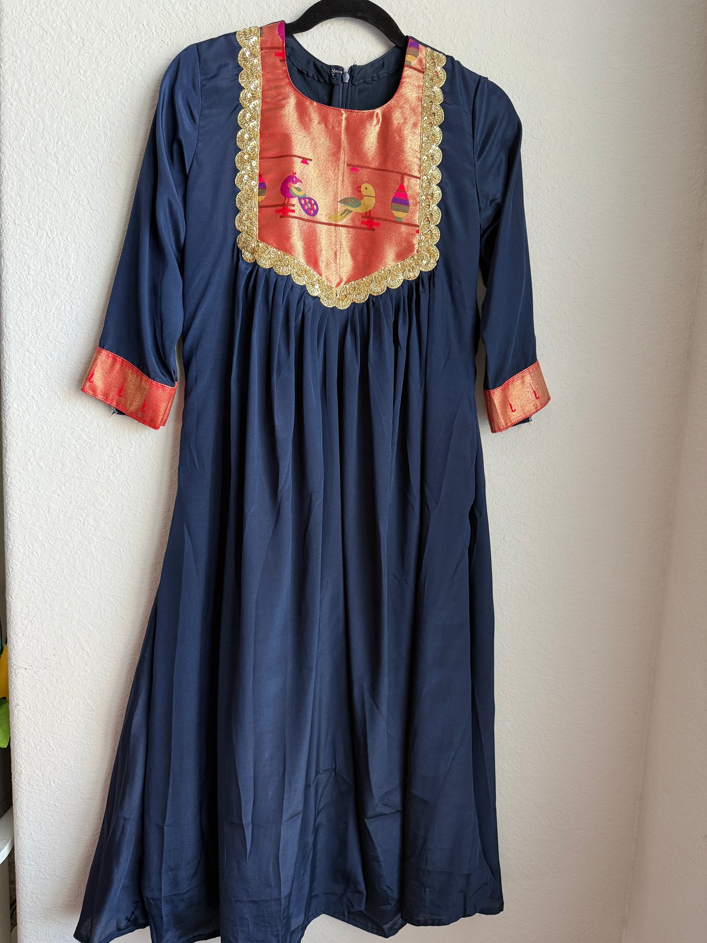 Navy blue paithani crape tunic with beautiful lace detailing