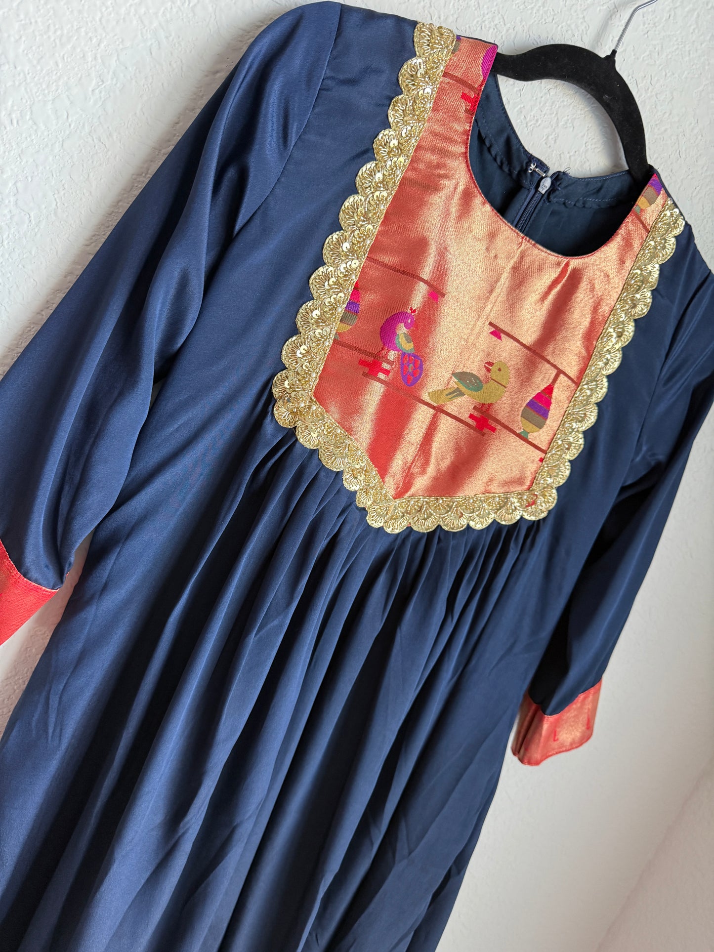 Navy blue paithani crape tunic with beautiful lace detailing