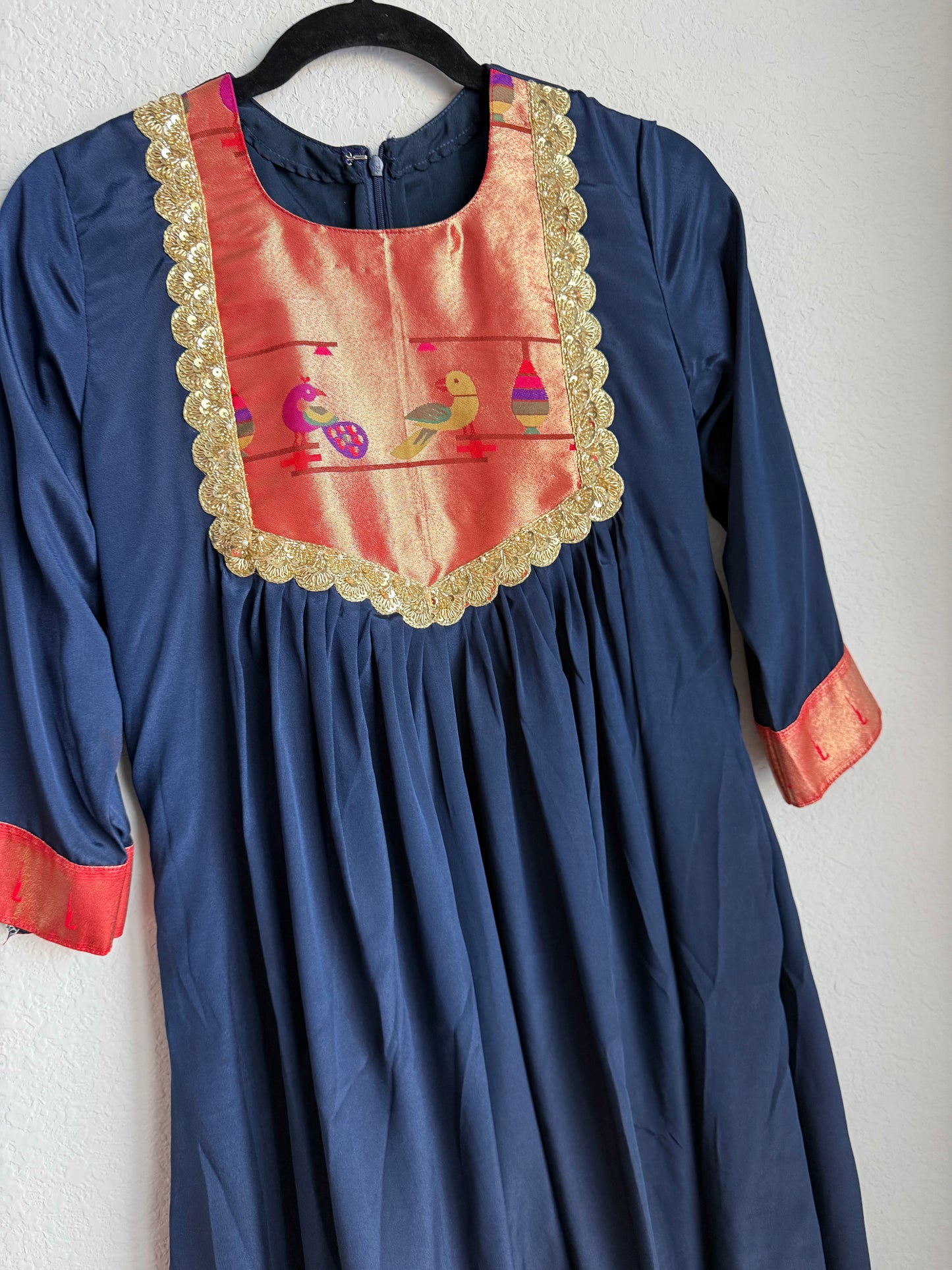 Navy blue paithani crape tunic with beautiful lace detailing