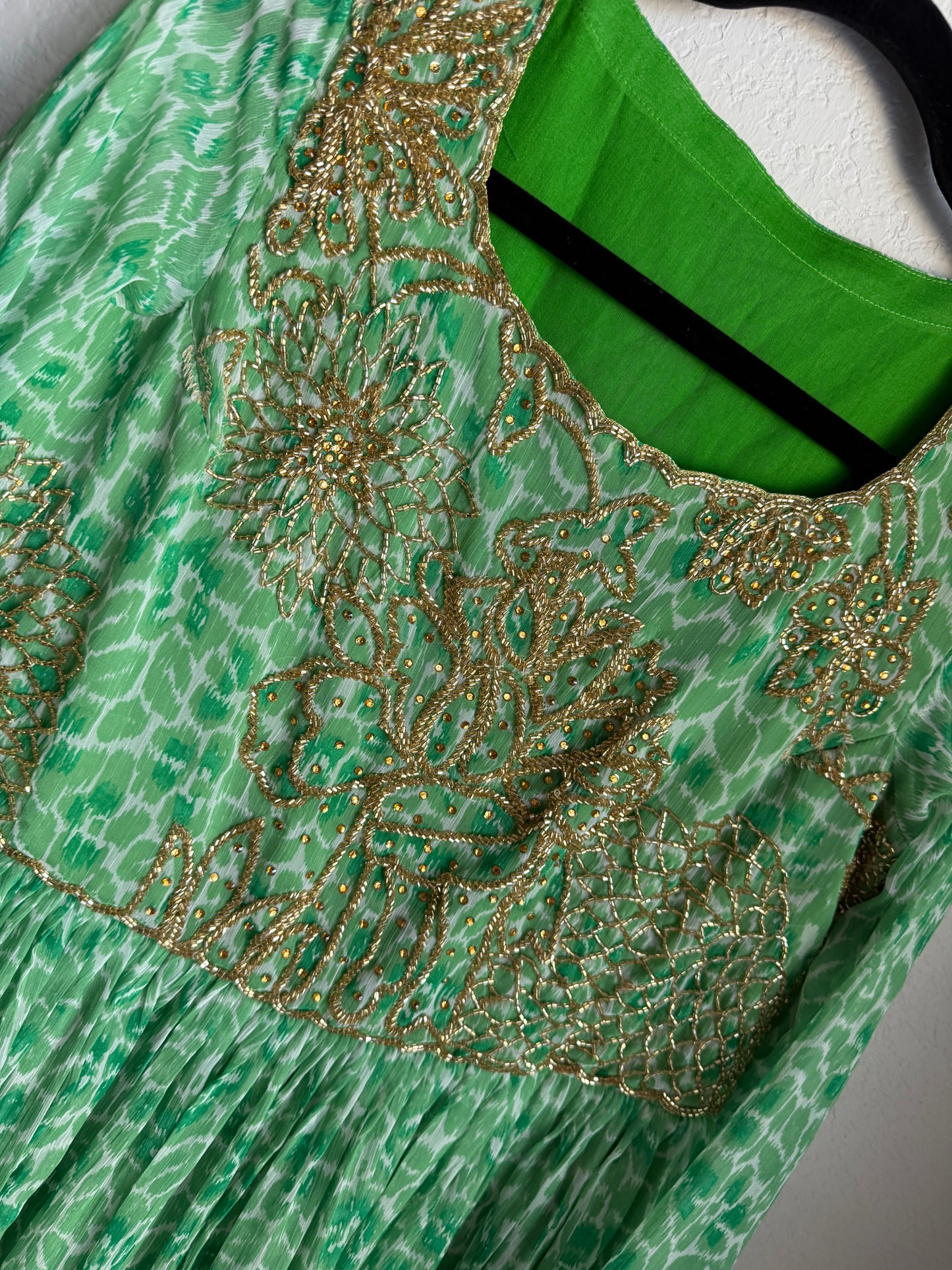 Green georgette long full sleeve maggam work anarkali dress