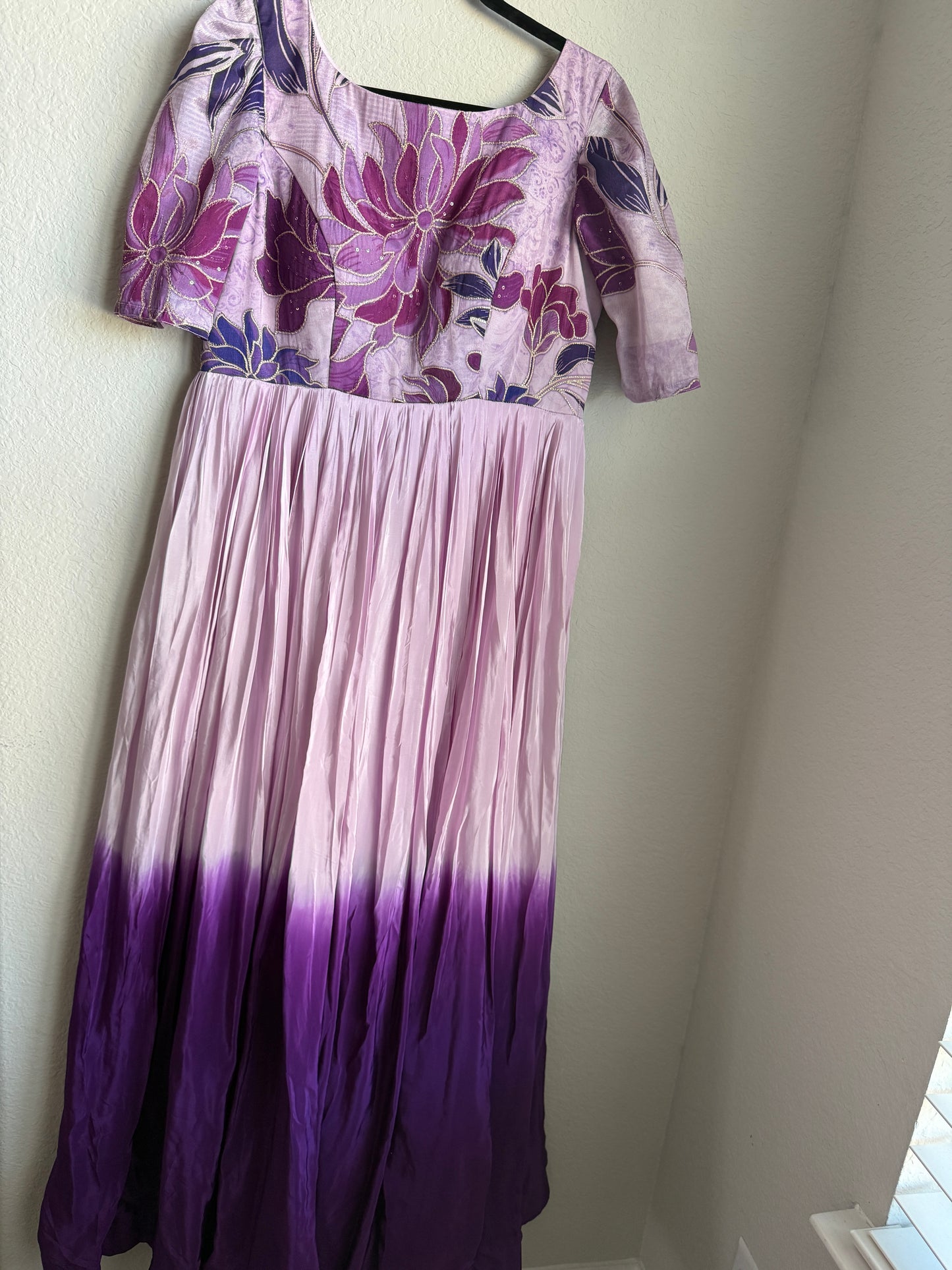Lavendar Dual shade natural crape long designer dress