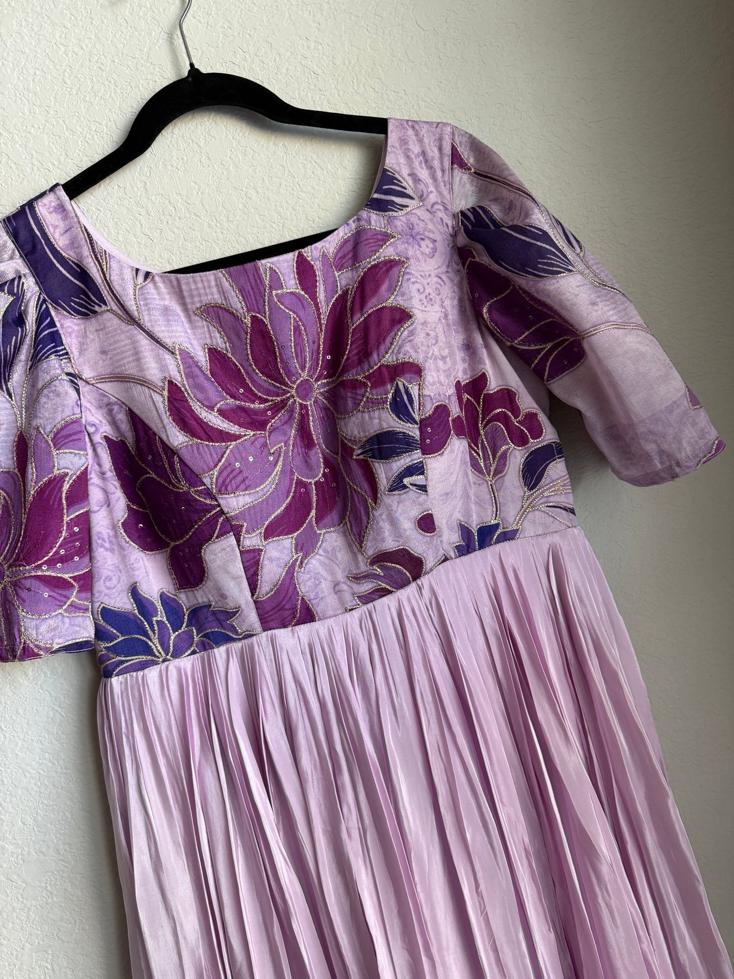 Lavendar Dual shade natural crape long designer dress