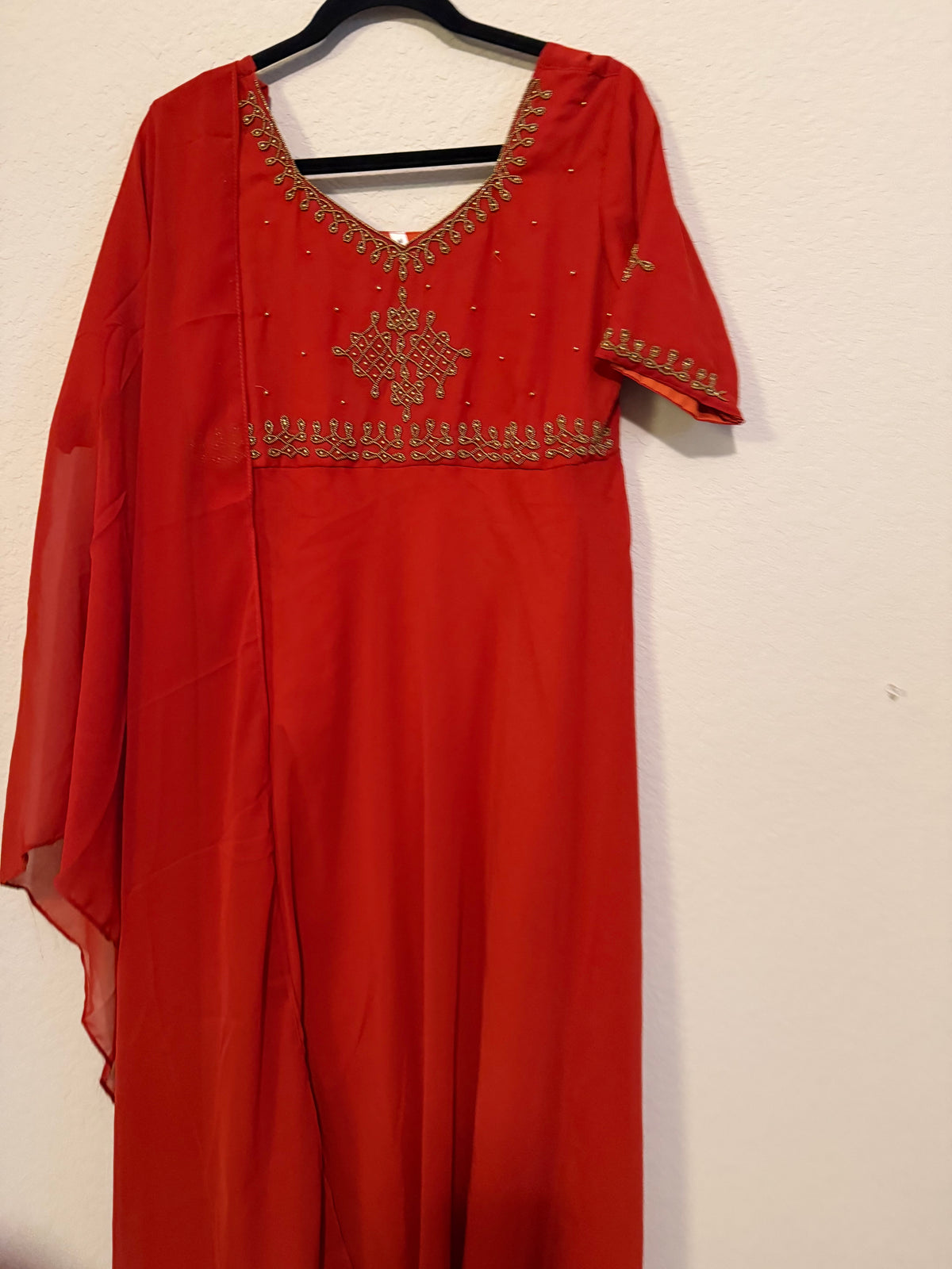 Rust Orange Georgette Kolam Design Anarkali - Top and Dupatta Set