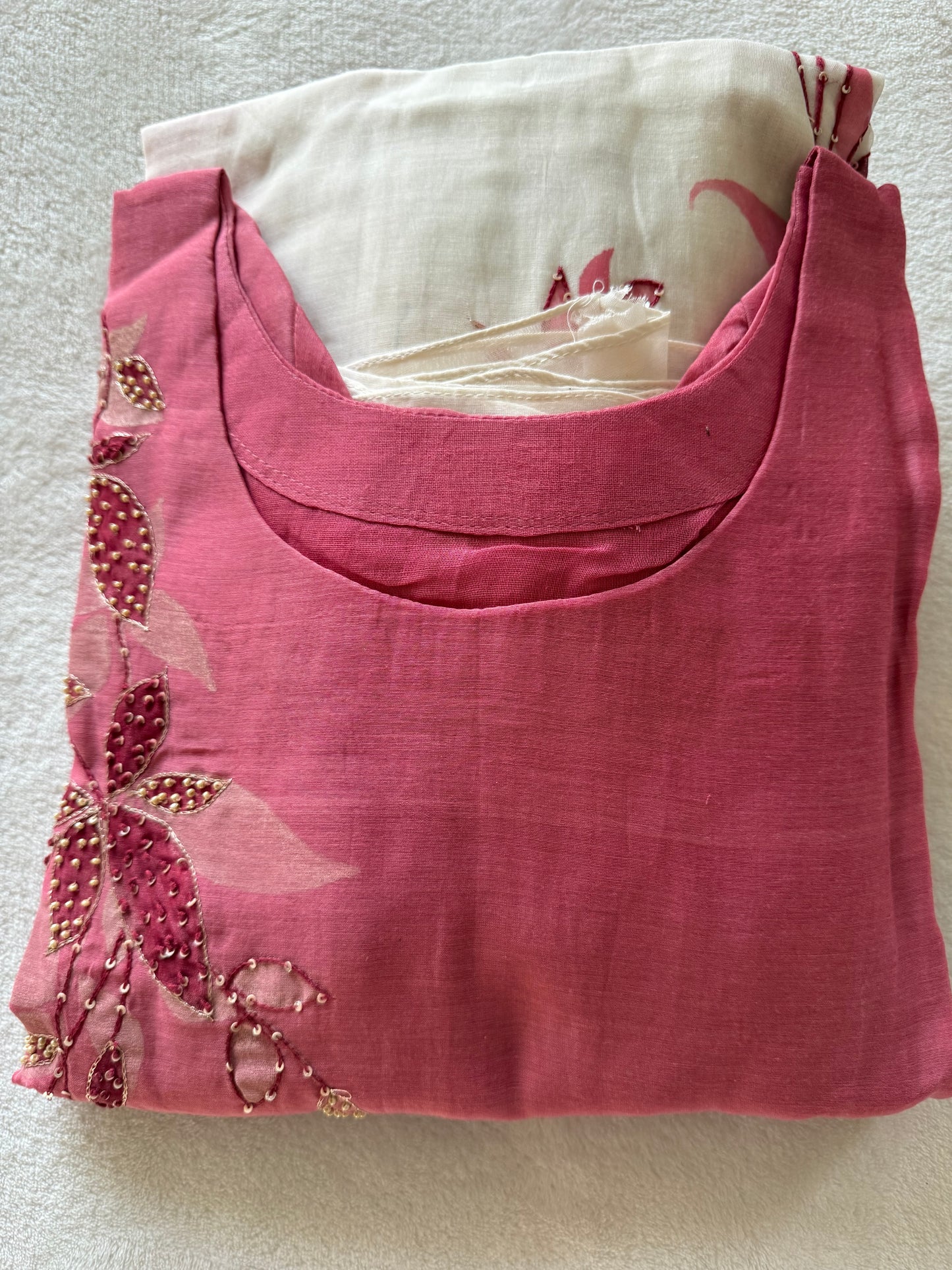 Pure mul chanderi handwork aline suit