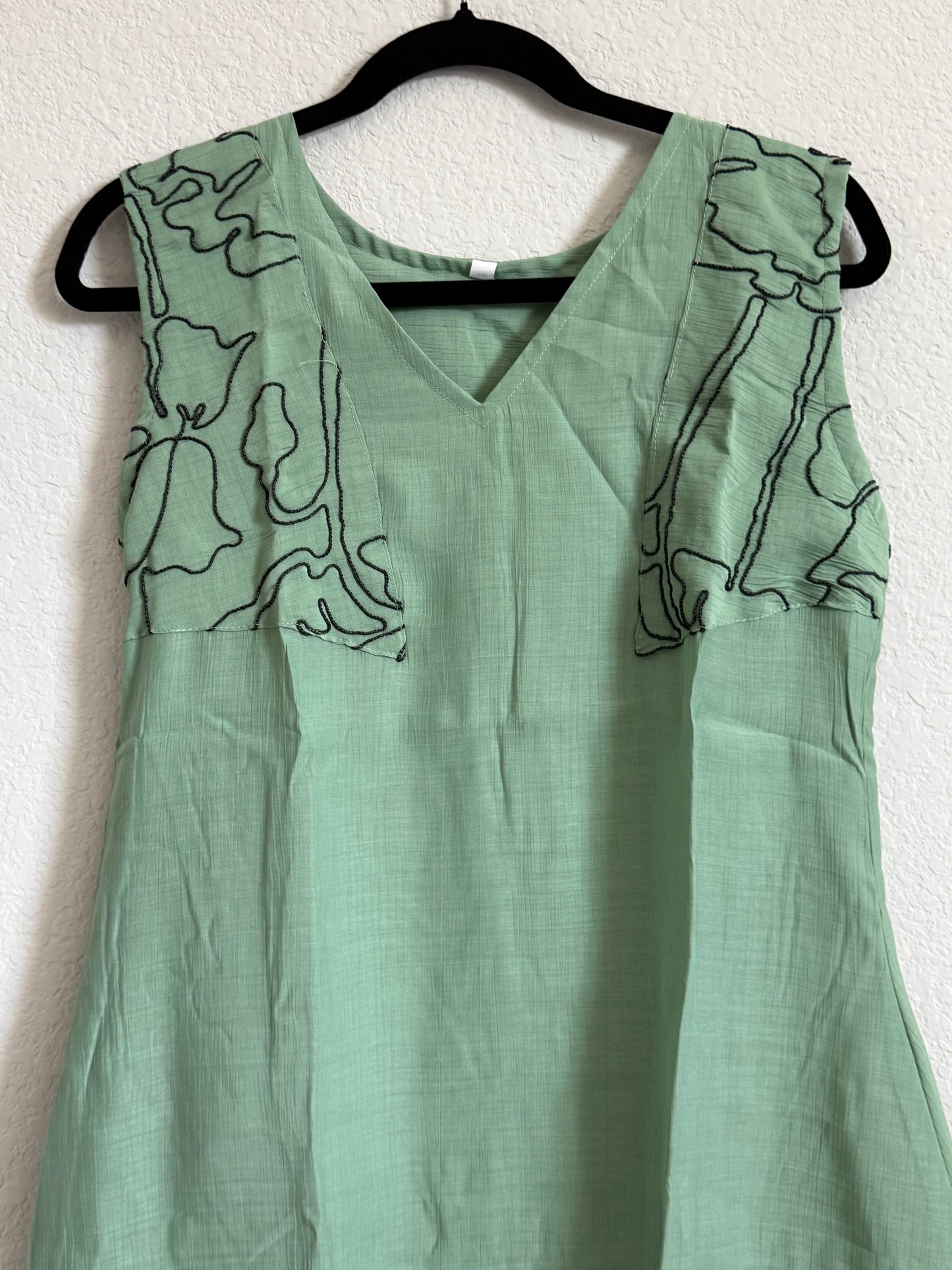 Green Mul Chanderi Sleeveless A-line Dress