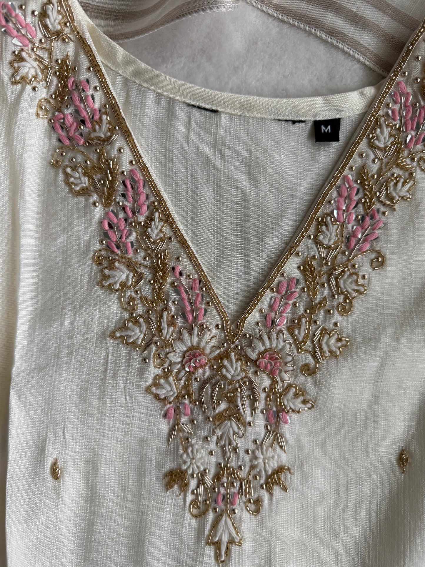 Ivory shade vatican silk handwork anarkali kurti set with floral dupatta