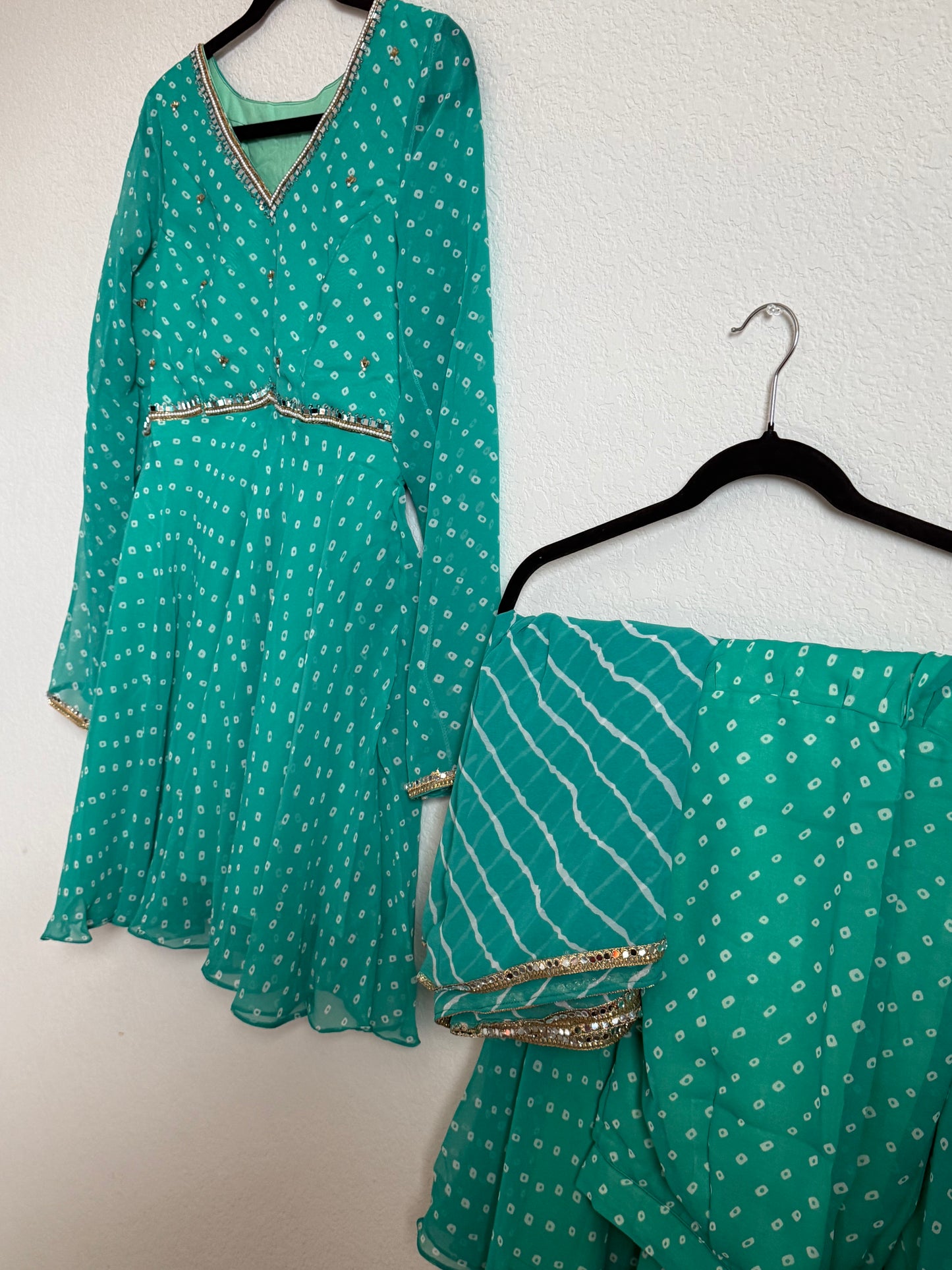 Teal Green Bandhini Handwork Sharara Set