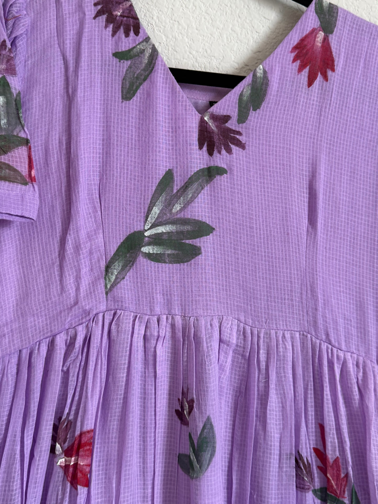 Lavendar Handpainted Floral Kota Frock