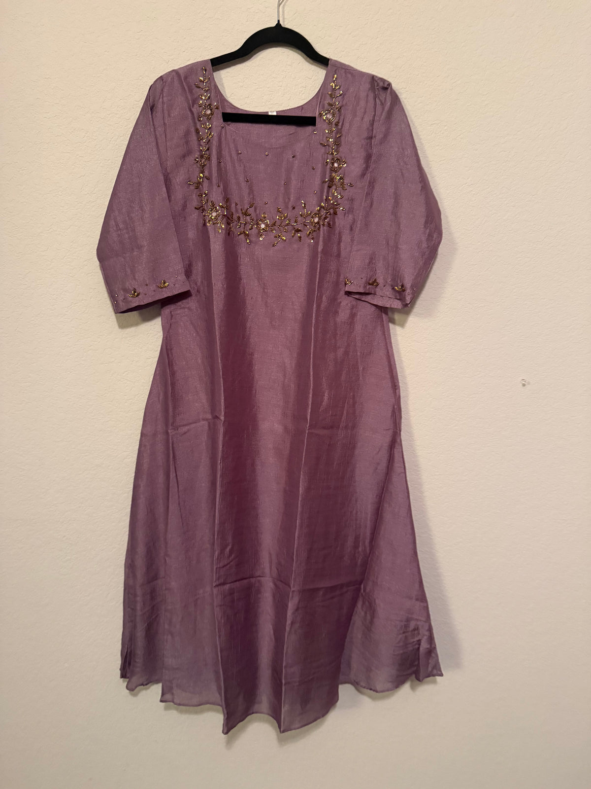 Mauve Vichitra Silk A-line Handwork Festive Kurti