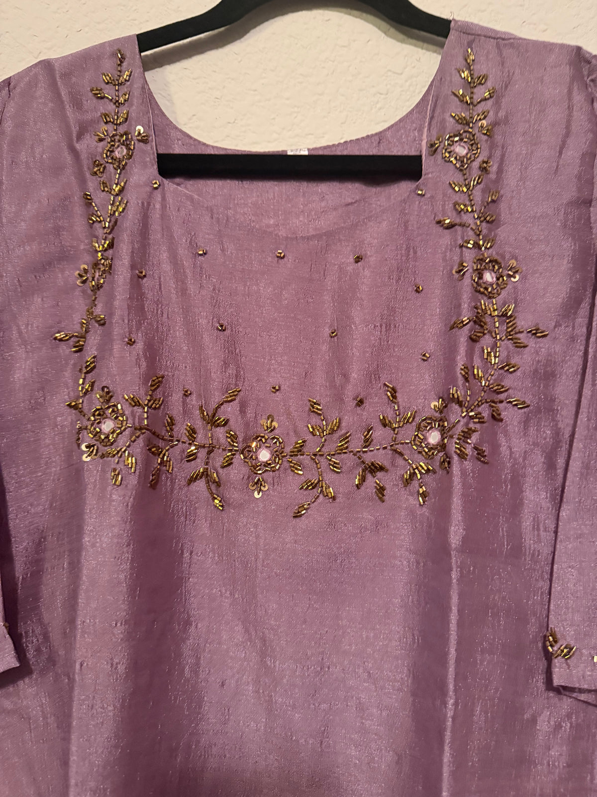 Mauve Vichitra Silk A-line Handwork Festive Kurti