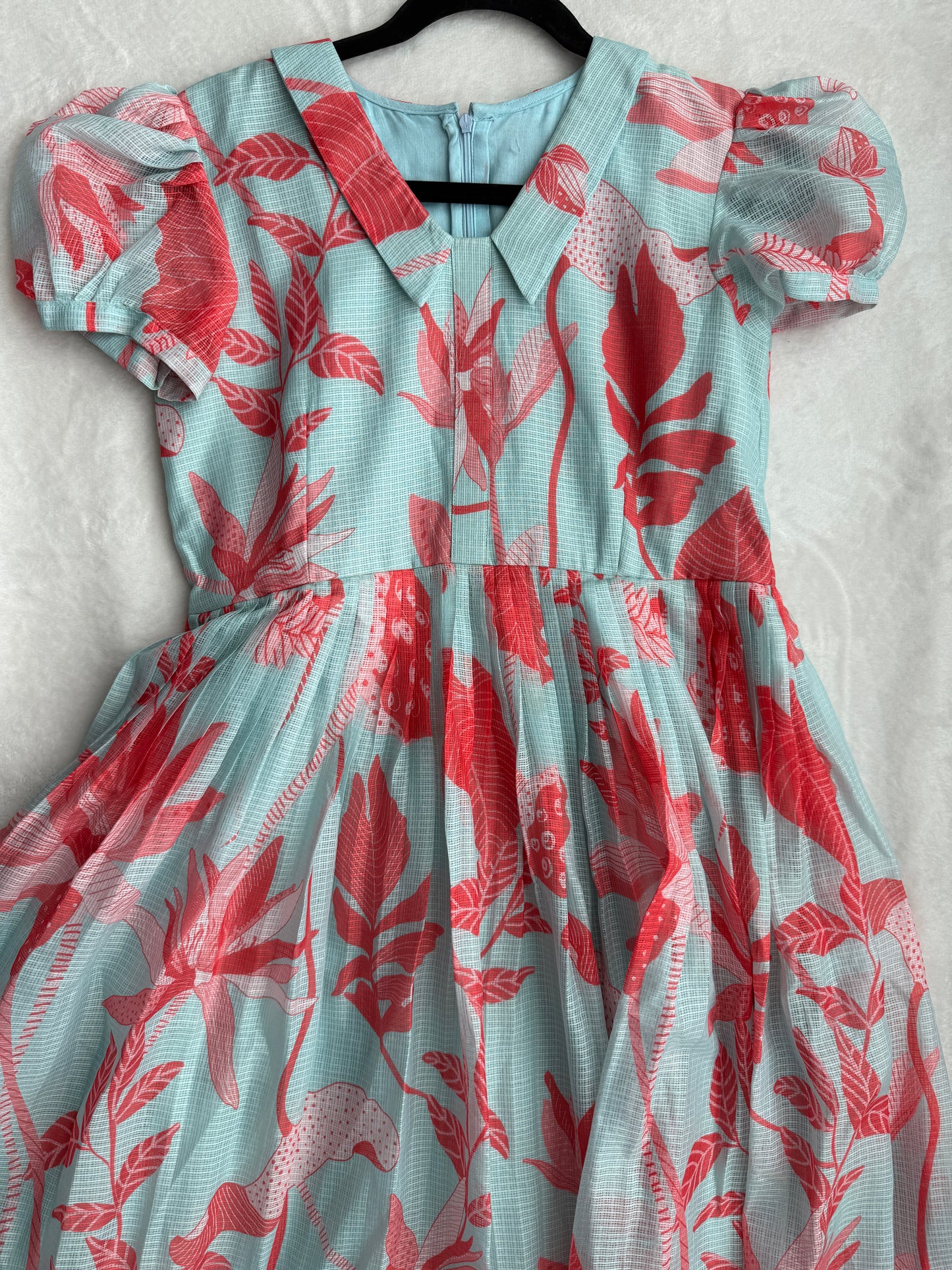 Sky blue floral kota midi dress