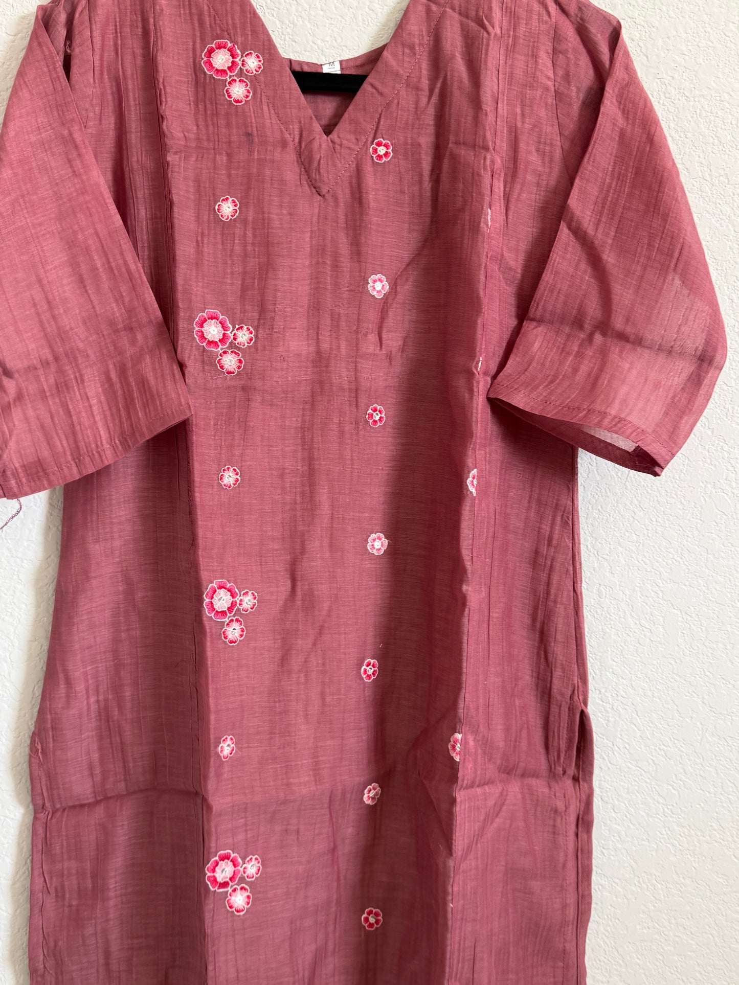 Mauve Peach Mul Chanderi Straight Cut Kurti