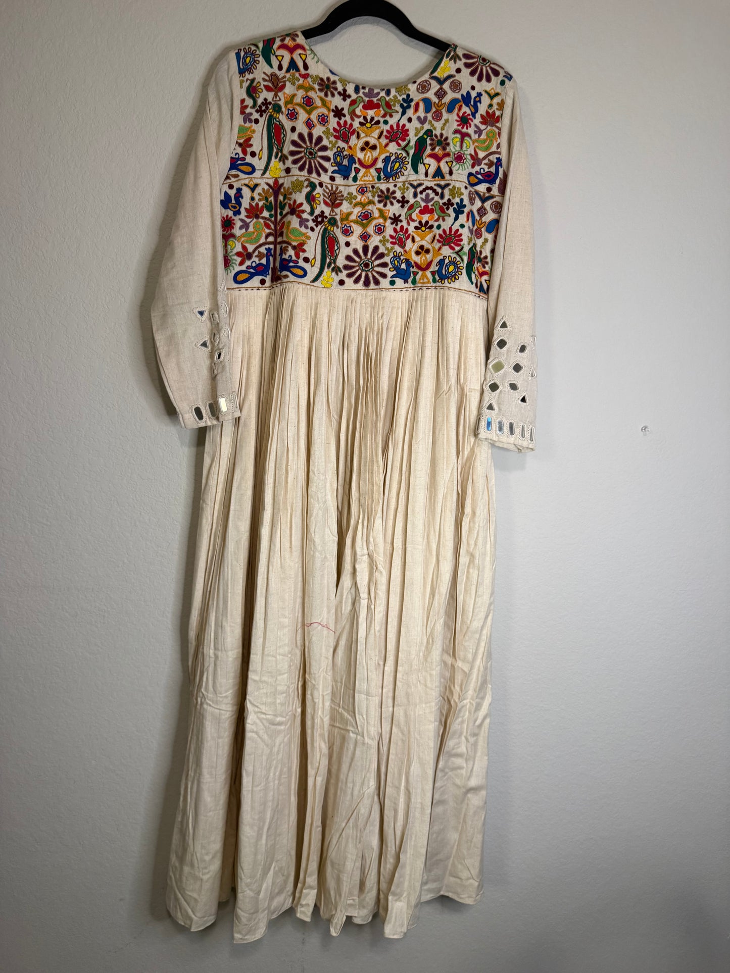 White Handwork Mirror Work Heavy Flared Anarkali Long Dress