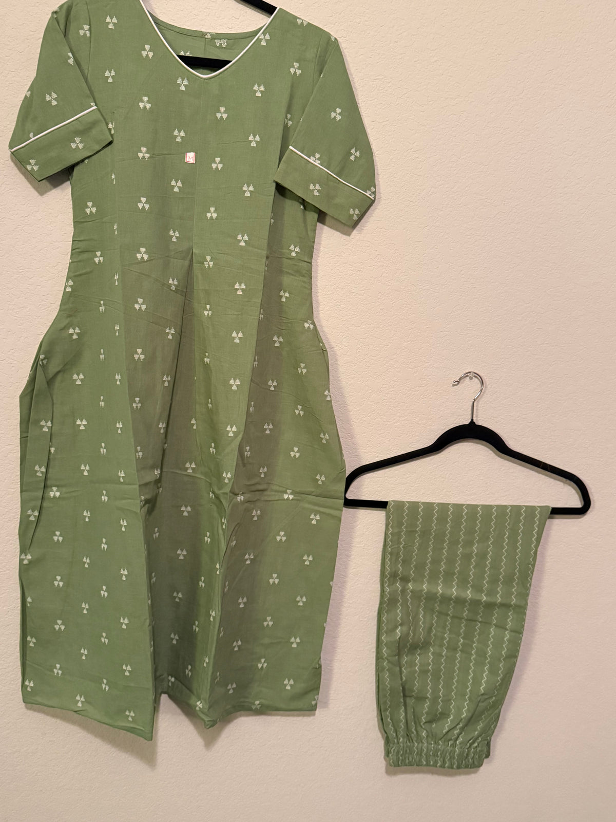 Green Cotton A-line Customized Coord Set
