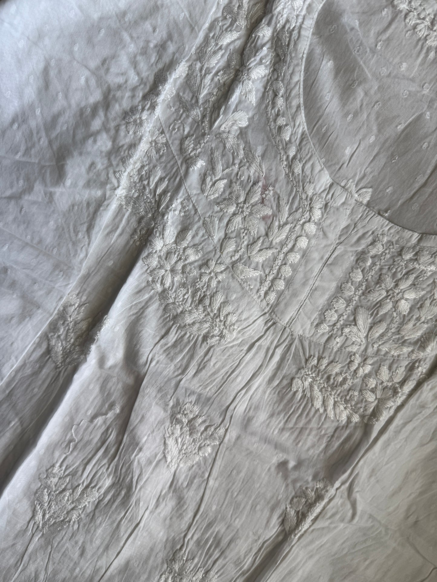 White dolby cotton chikankari short kurti