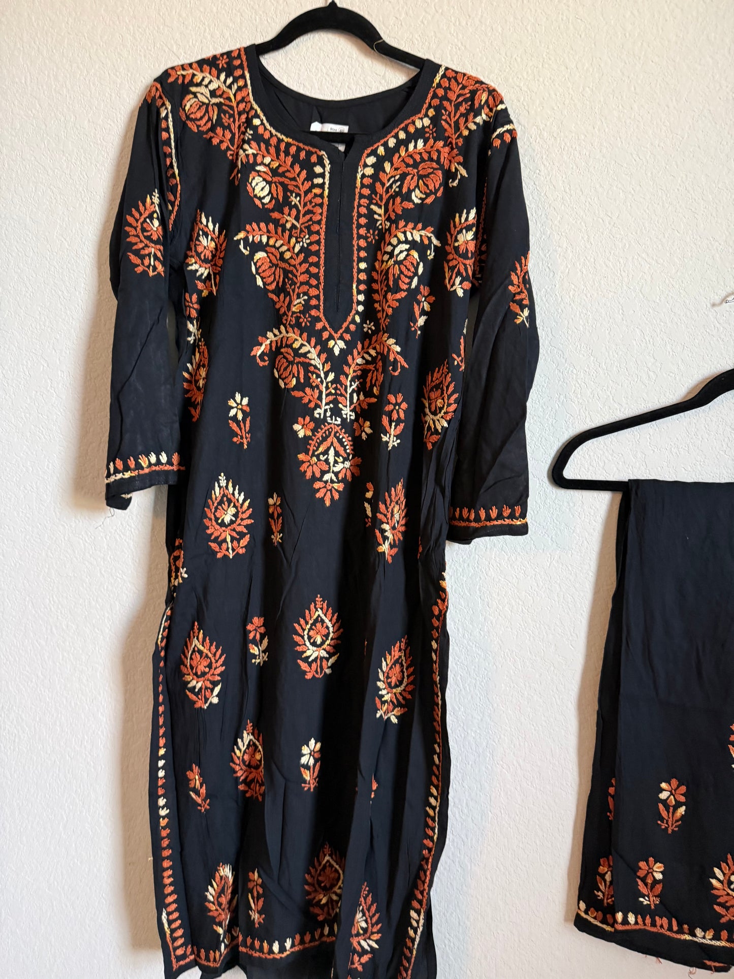 Black with Brown Rayon Chikankari Coord Set - Top with Palazzo