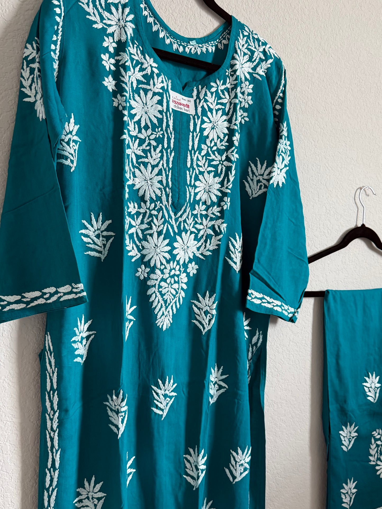 Peacock Green Rayon Chikankari Coord Set - Top with Palazzo