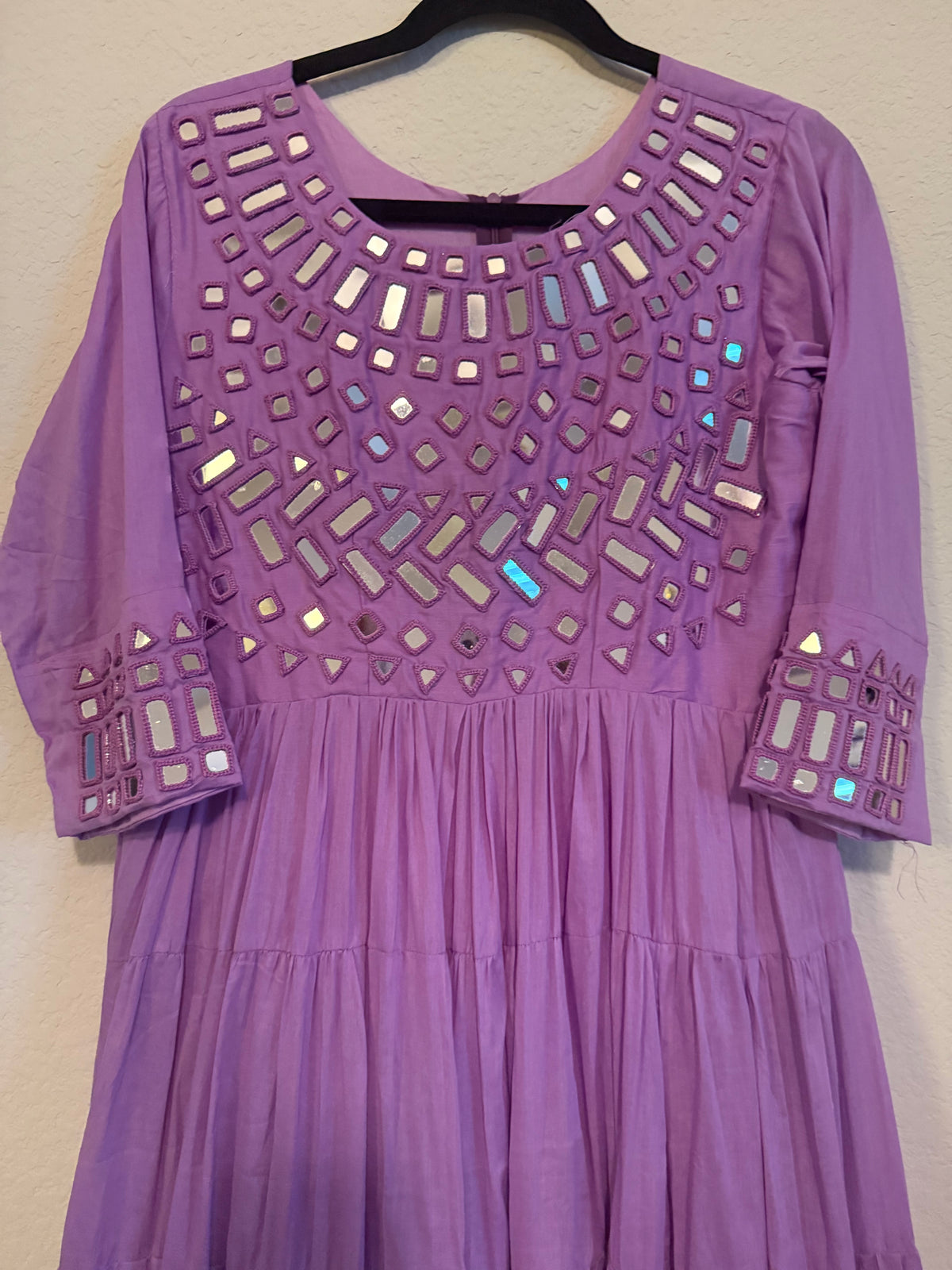 Lavendar Mirror Work Heavy Flared Anarkali Long Dress