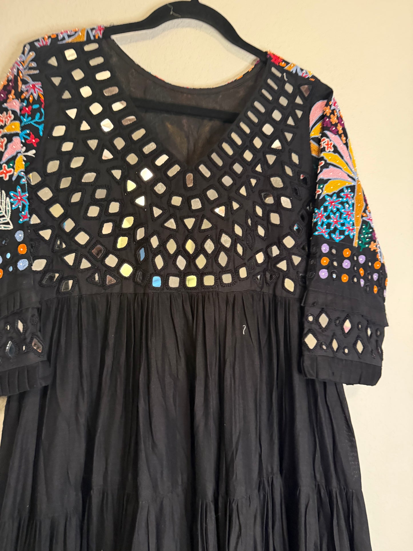 Black Handwork Mirror Work Heavy Flared Anarkali Long Dress