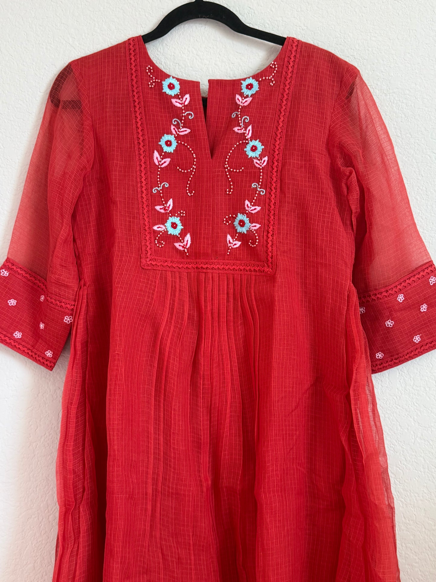 Rust Orange Kota Maggam Work Dress