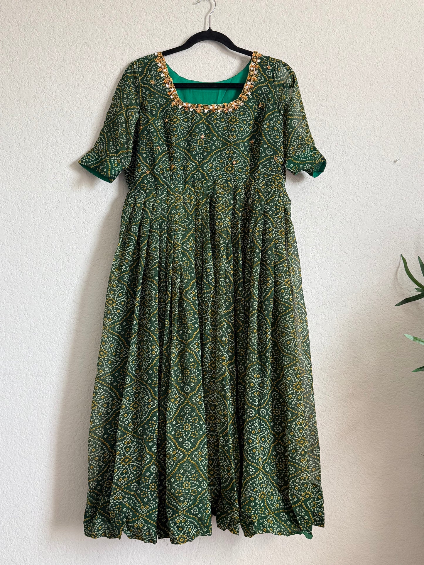 Green Bandhini Handwork Anarkali Tunic