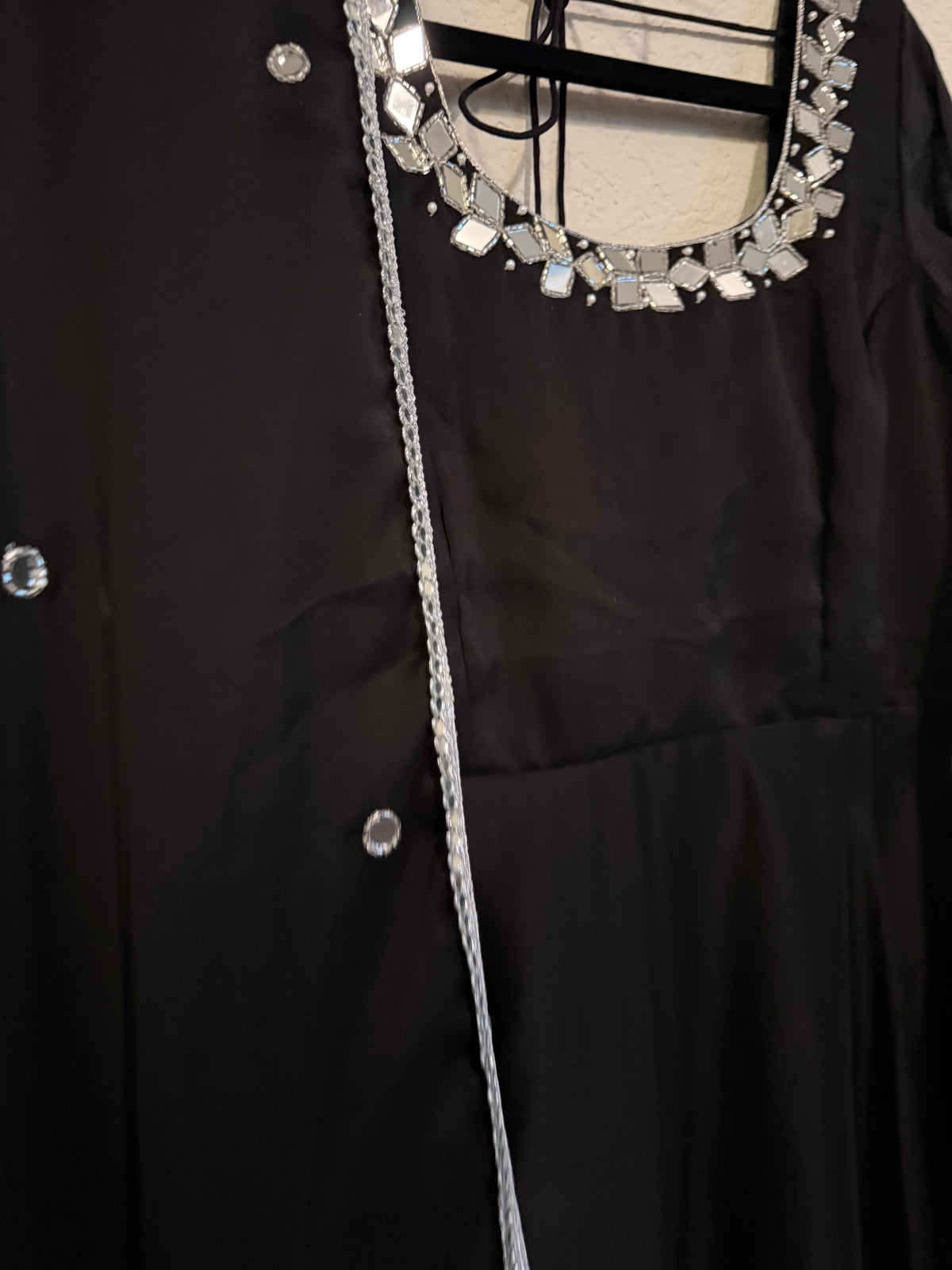 Black Mirror Work Georgette Heavy Flared Anarkali Set - Top and Dupatta