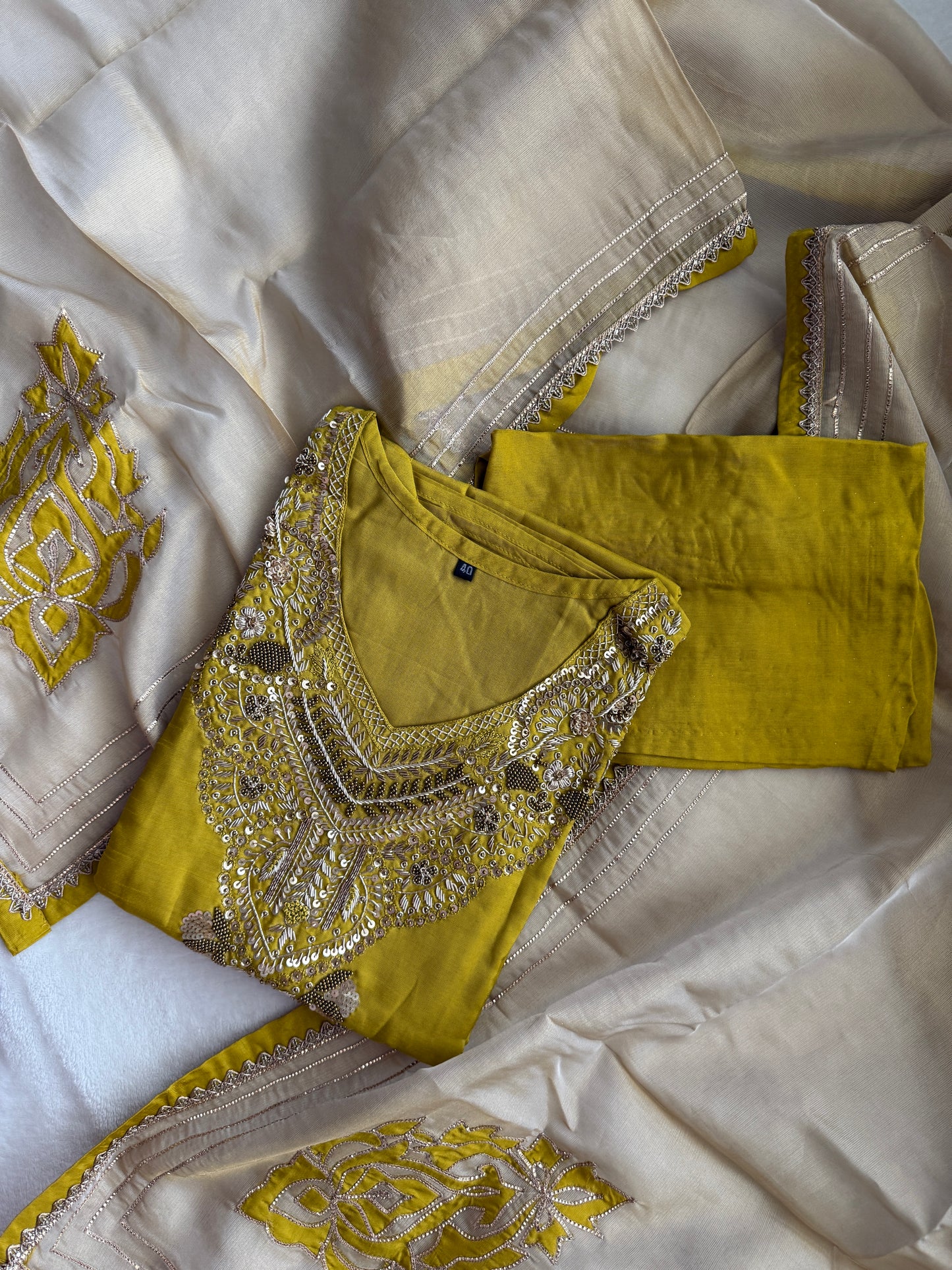 Mehendi green designer handwork straight cut partywear suit set