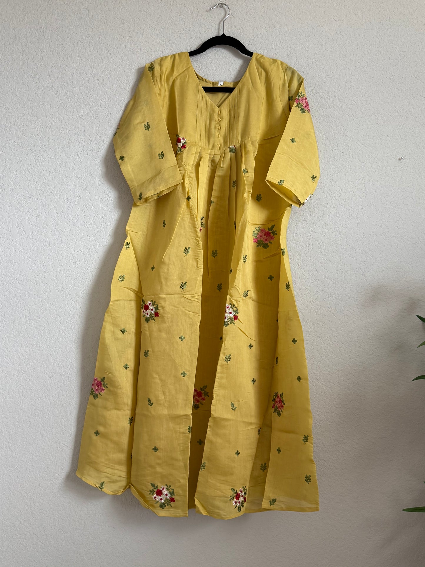 Mehendi Yellow Mul Chanderi A-line Kurti