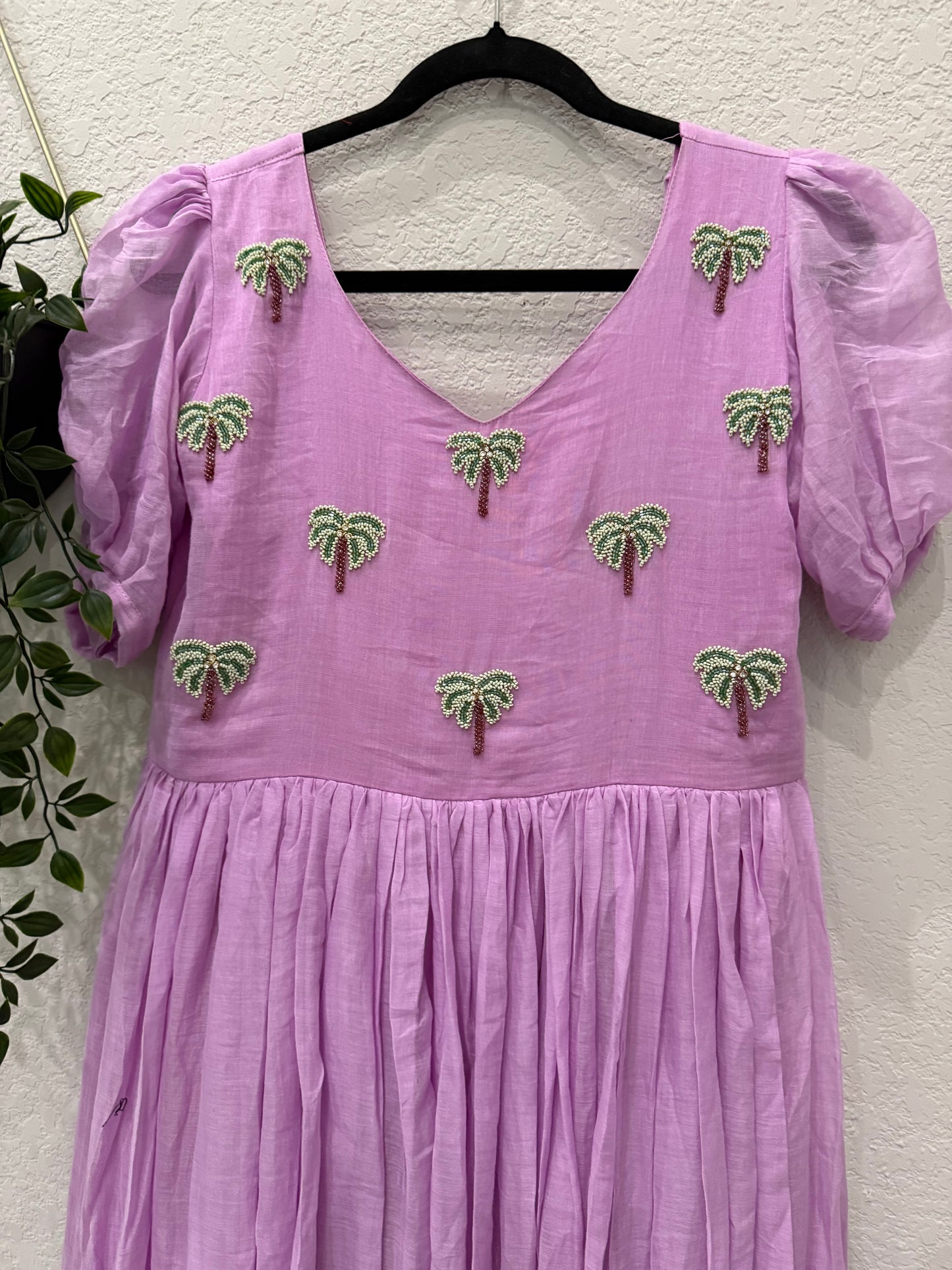 Lavendar dual shade mul cotton long dress