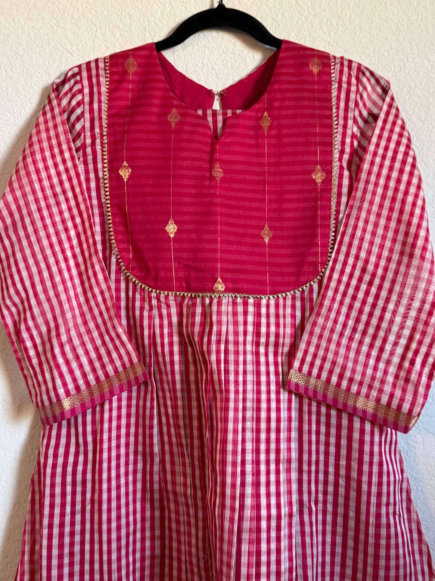 Pink Maheshwari Silk Handloom Checks Coord Set