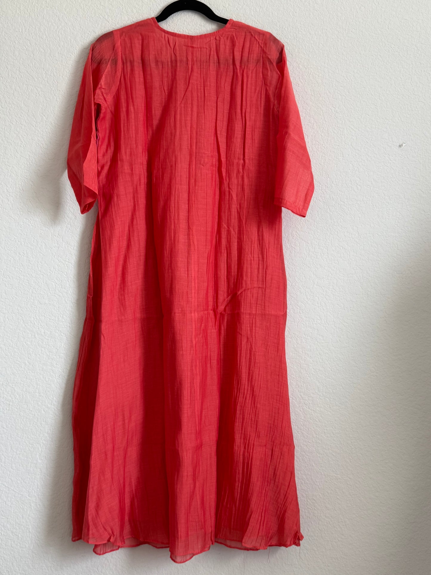 Coral Pink Mul Chanderi Handpainted Butterfly Design Tunic