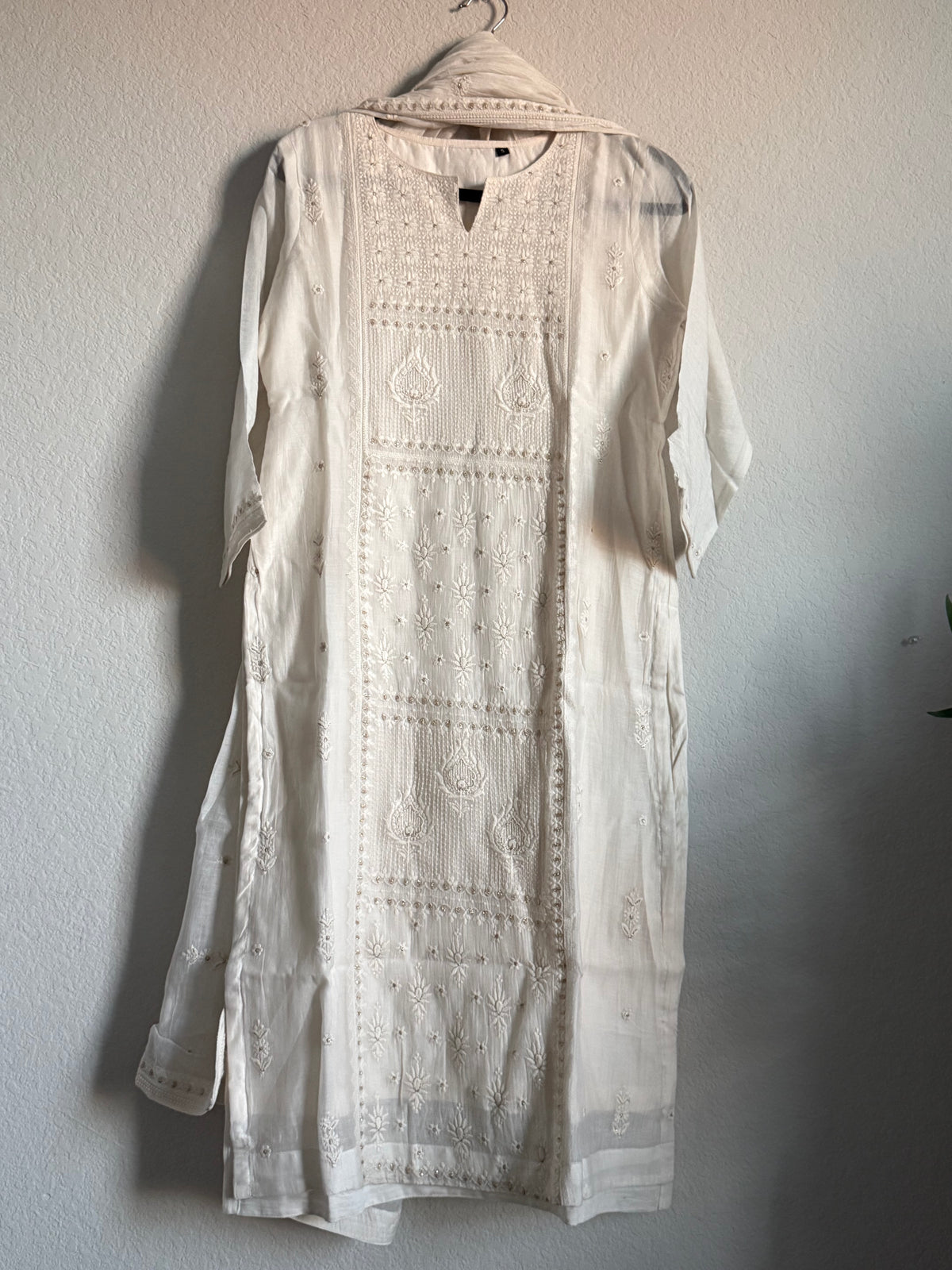 Ivory Shade Mul Chanderi Chikankari 3 piece suit set