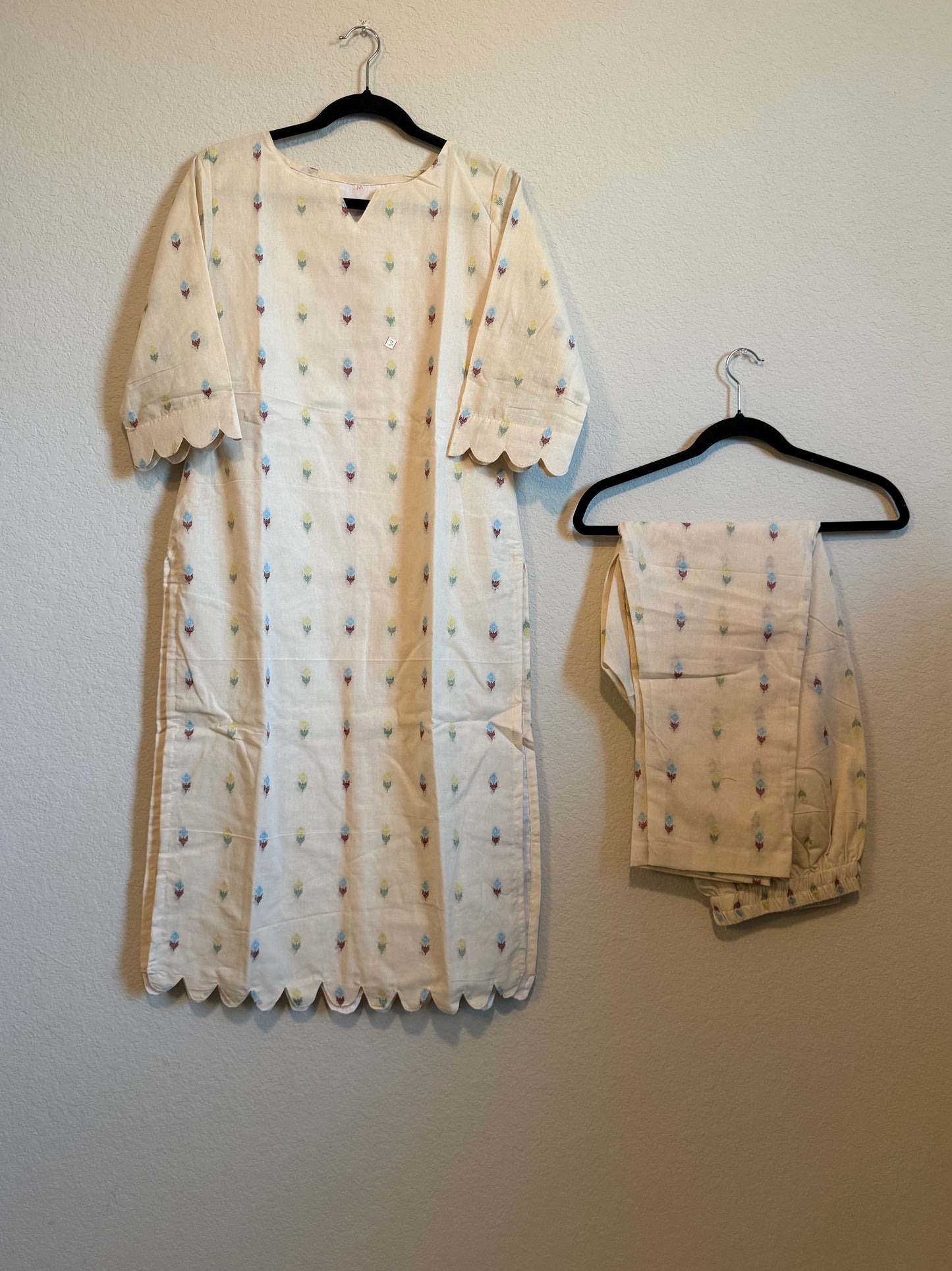 Half White Cotton Straight Cut Customized Coord Set