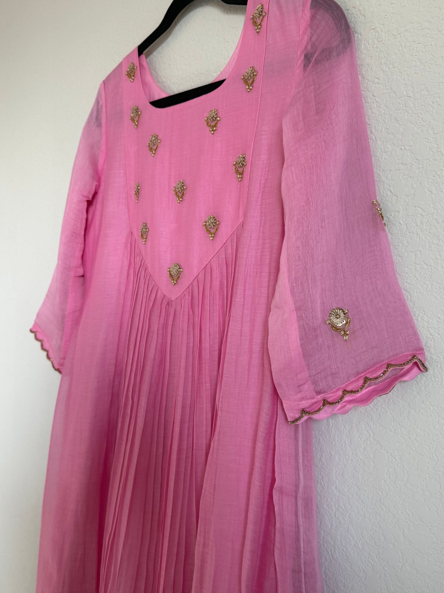 Light Pink Mul Chanderi Handwork Designer Dress