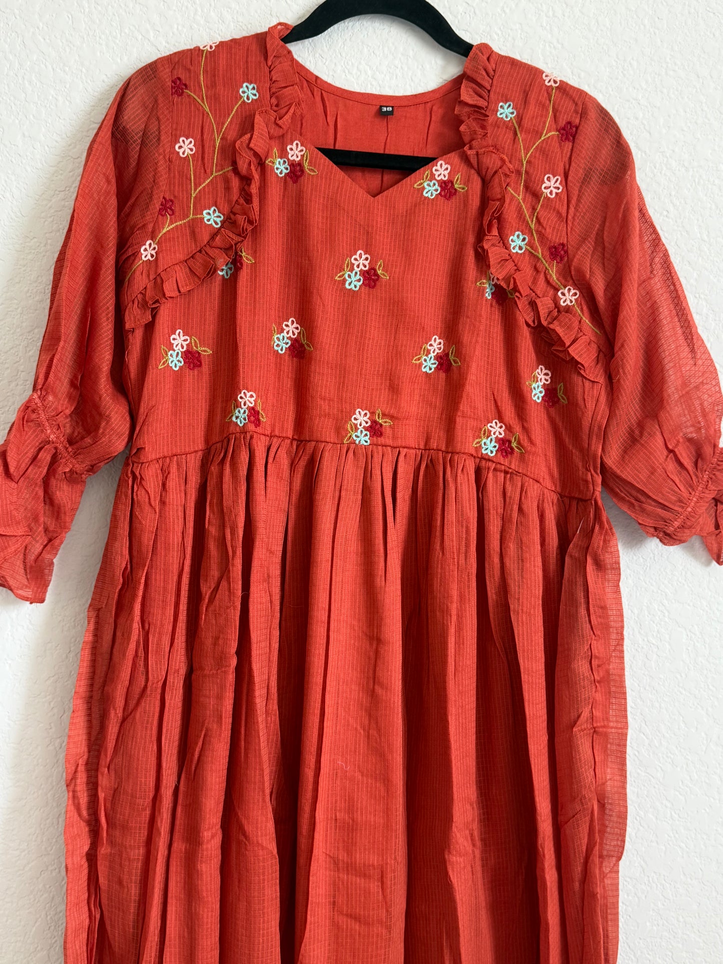 Rust Orange Floral Kota Frock