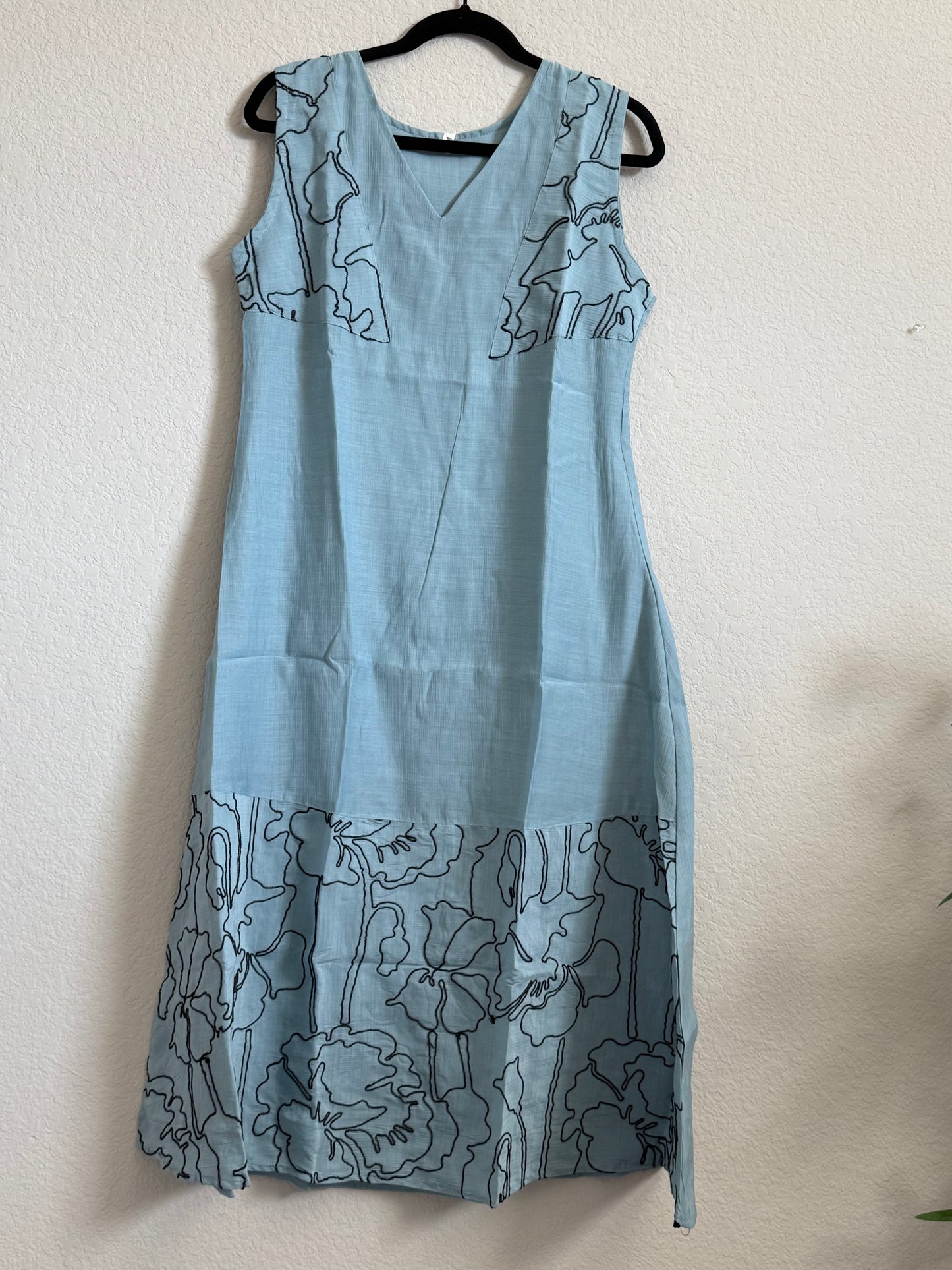 Powder Blue Mul Chanderi Sleeveless A-line Dress