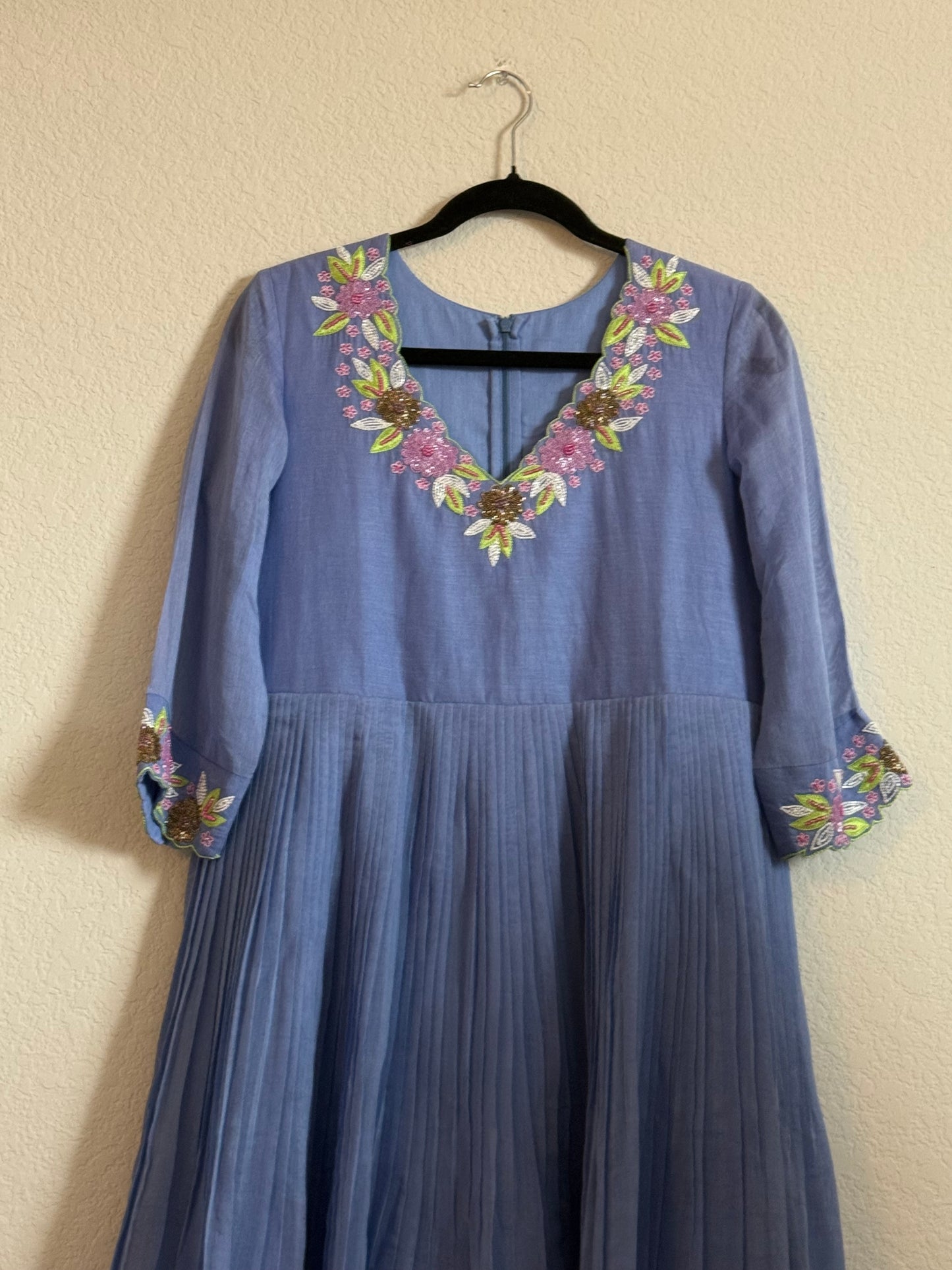 Blue Mul Chanderi Handwork Designer Dress