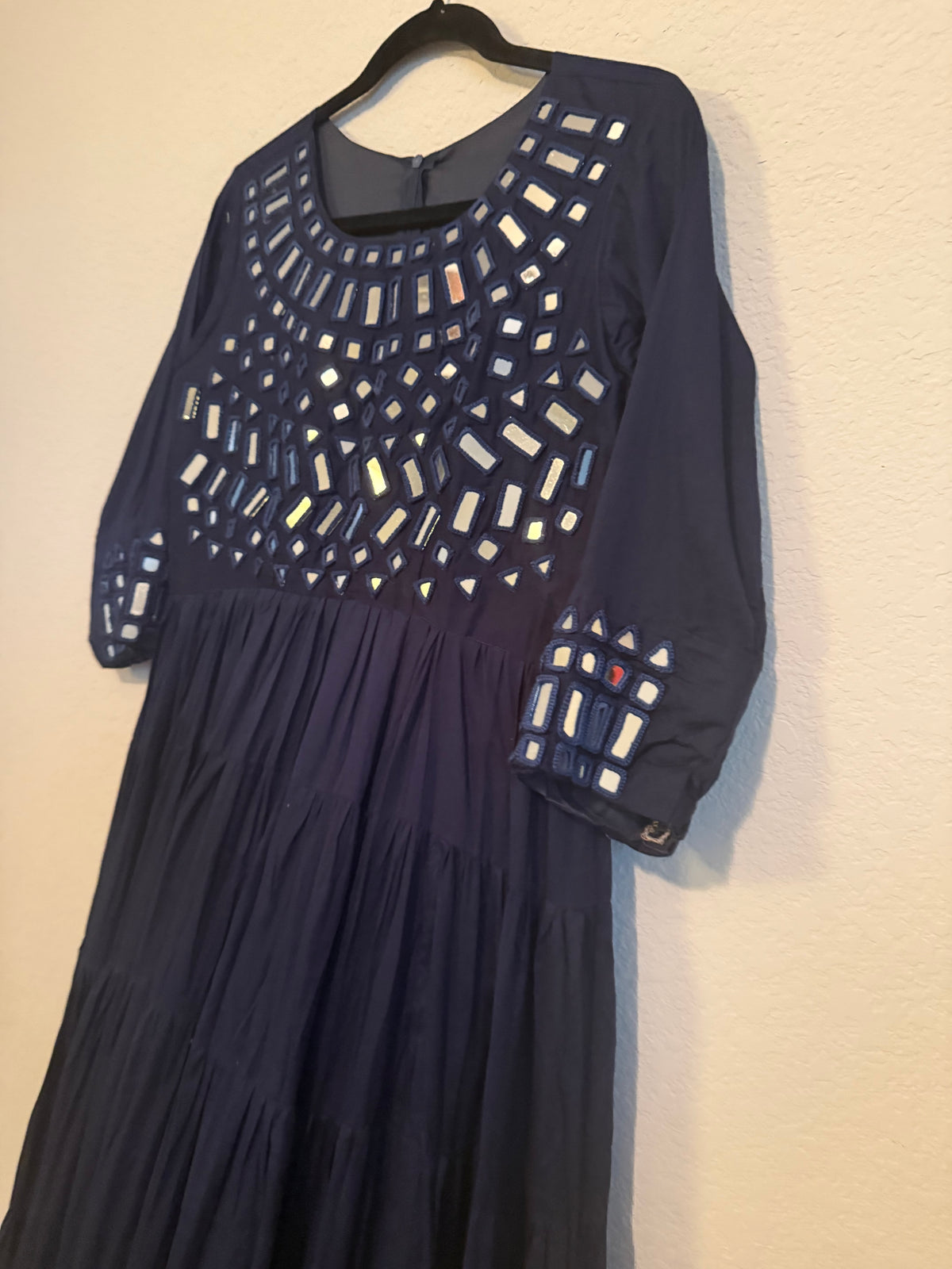Navy Blue Mirror Work Heavy Flared Anarkali Long Dress