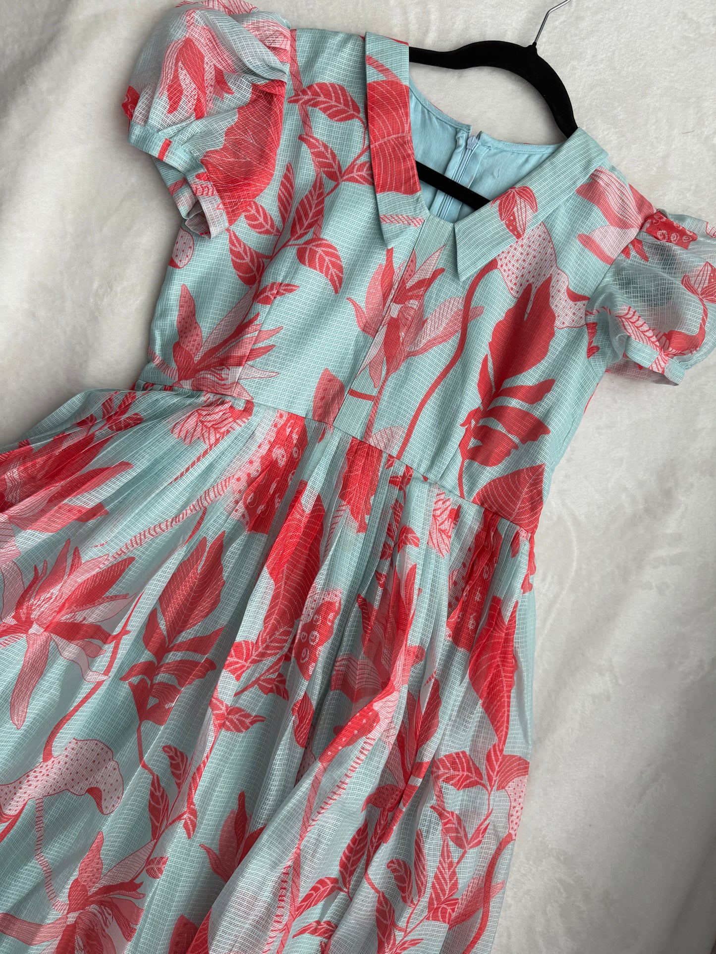 Sky blue floral kota midi dress