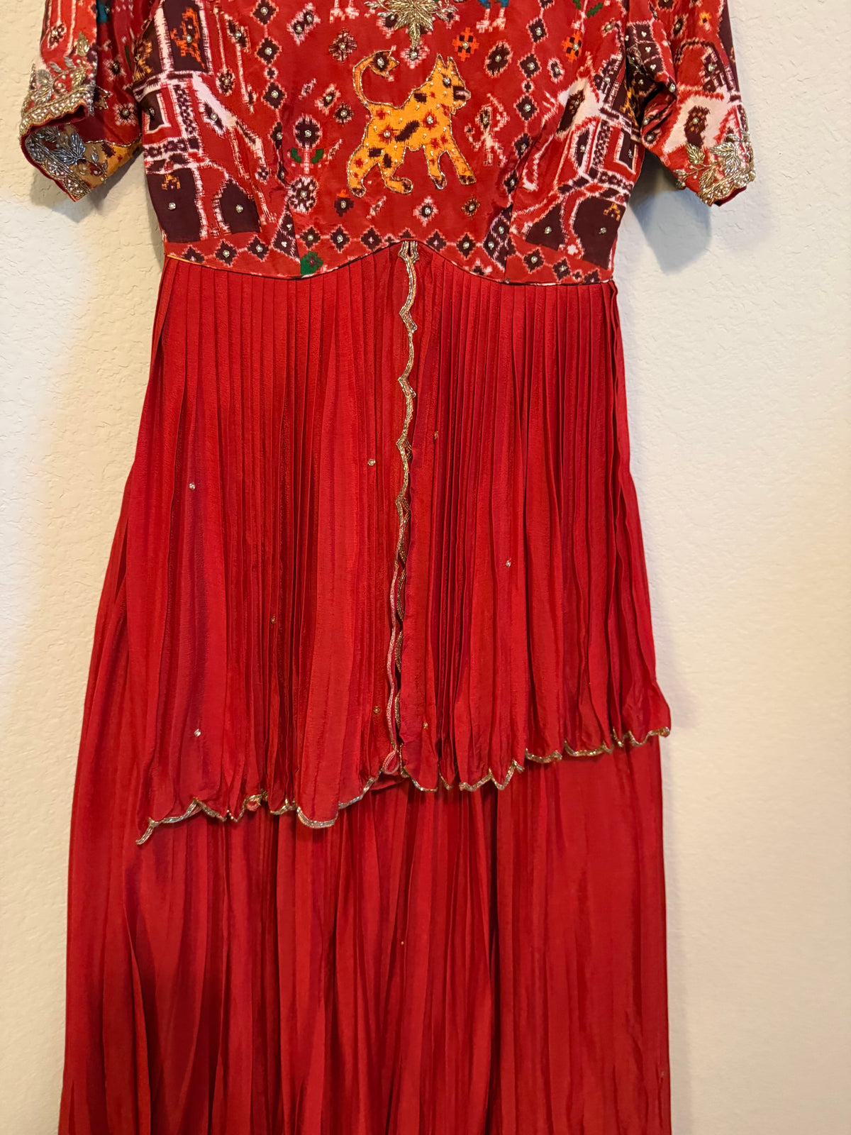 Rust Orange Pure Patola Peplum Top with Skirt Set