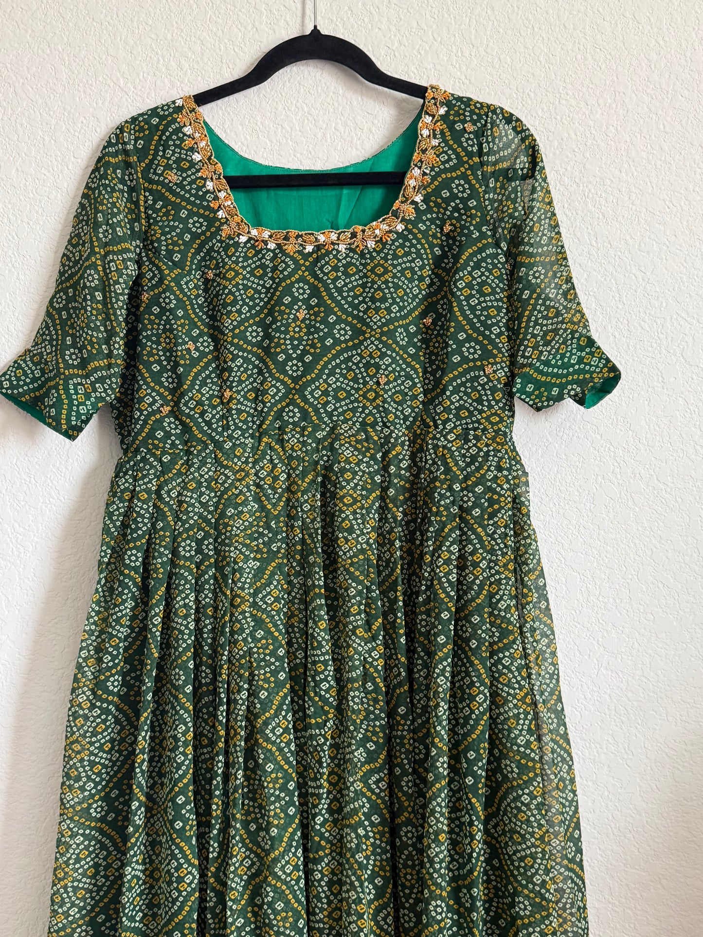 Green Bandhini Handwork Anarkali Tunic