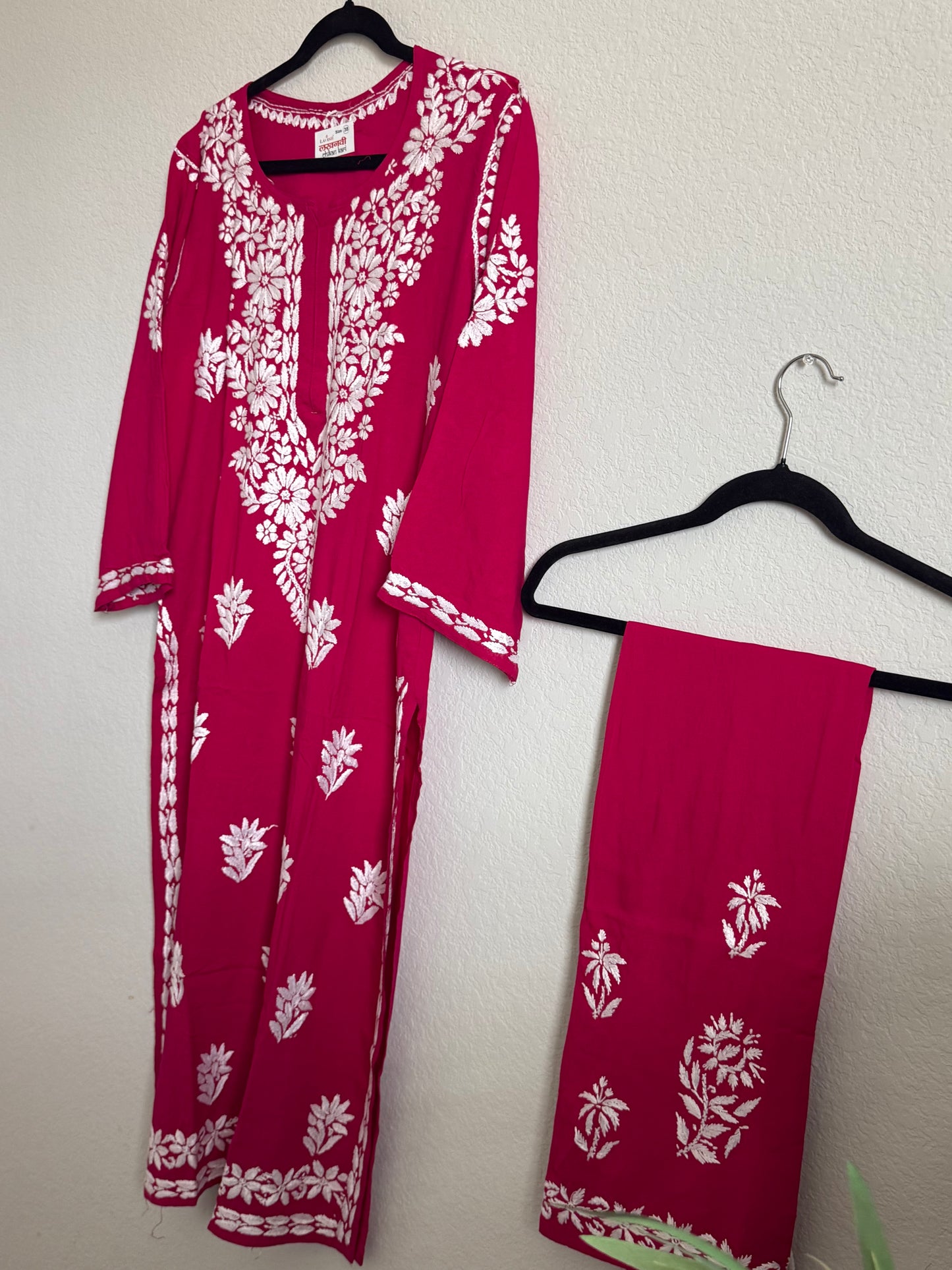 Pink Rayon Chikankari Coord Set - Top with Palazzo